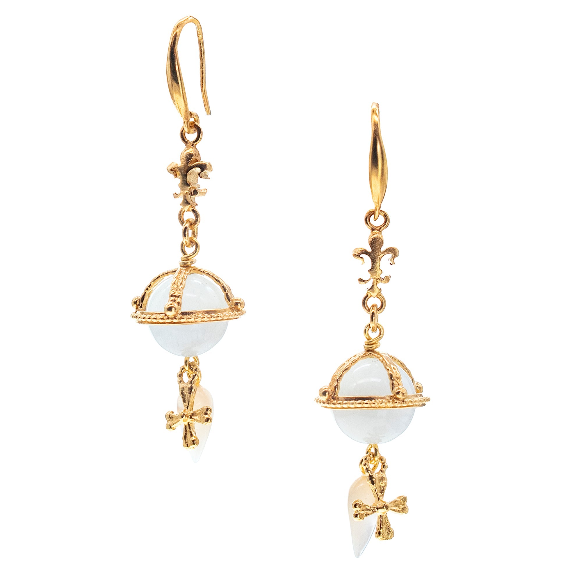 White Royal Orb Earrings – Gold Plated – Gem Kingdom