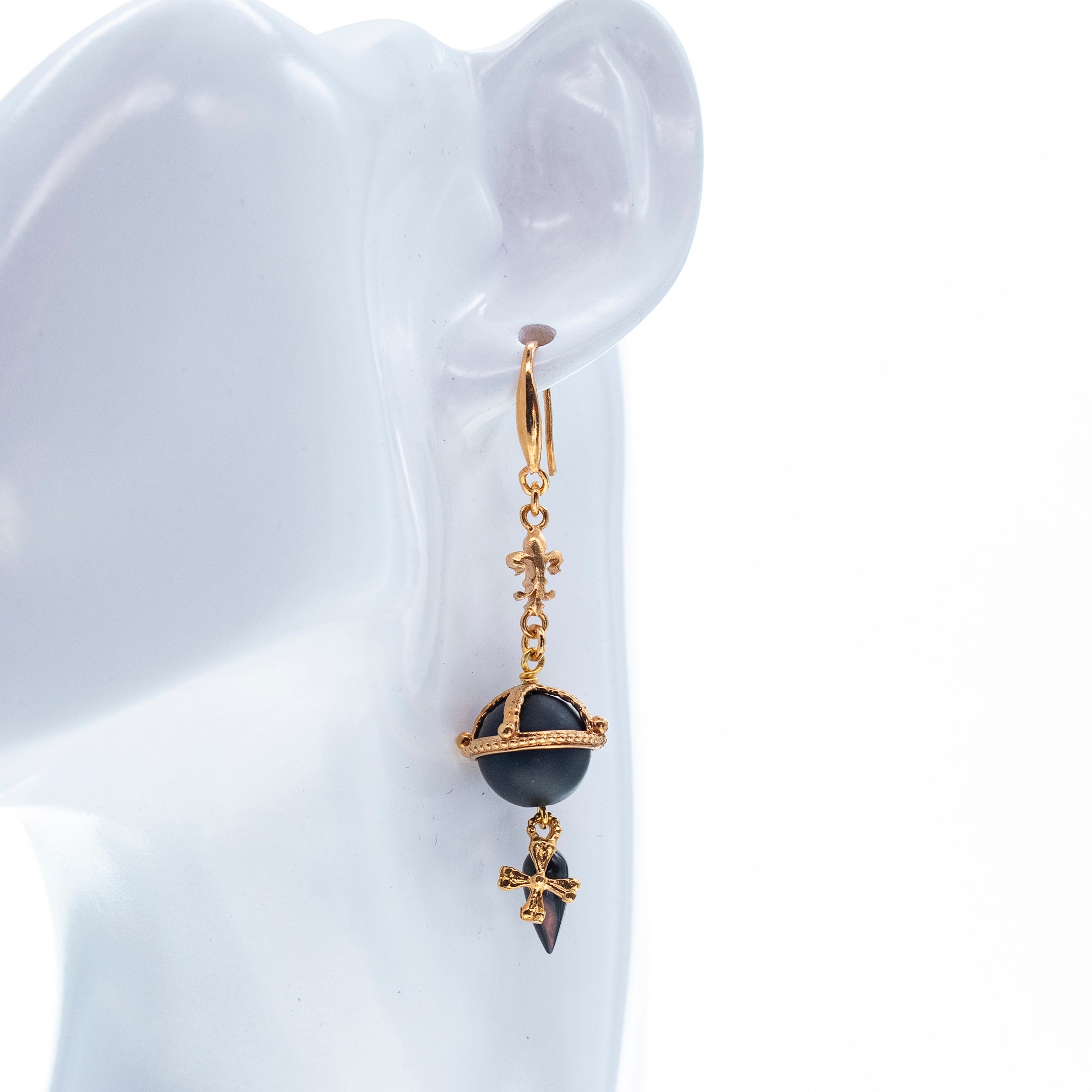 Black Royal Orb Earrings – Gold Plated – Gem Kingdom
