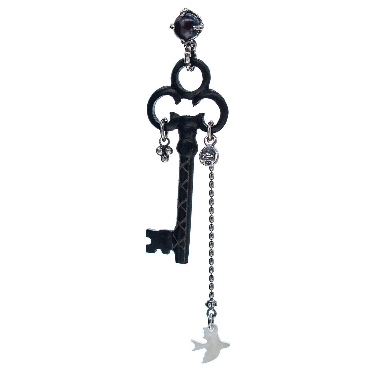 Zwarte Sleutel Enkele Oorbel – Sterling Zilver – Gem Kingdom