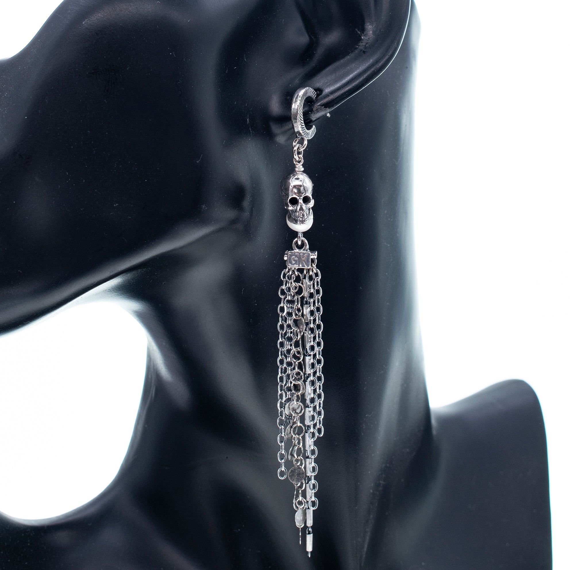 Skull & Chain Single Earring – Sterling Silver – Gem Kingdom