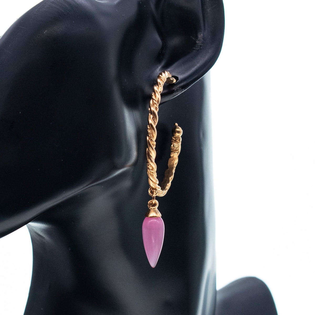 Roze Tijgeroog Druppel Enkele Oorbel – Verguld – Gem Kingdom