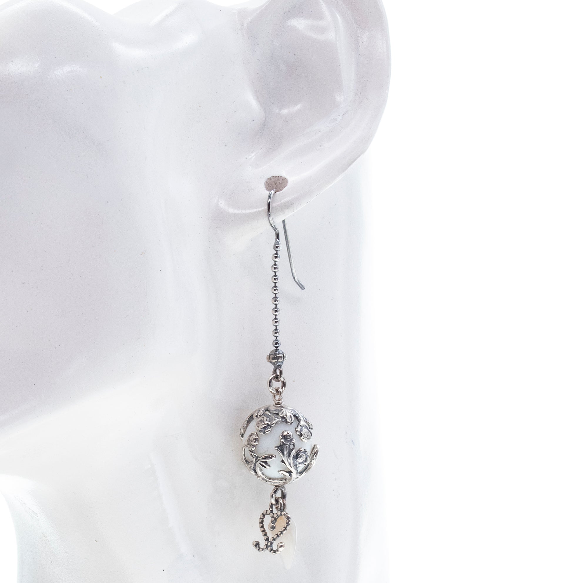 White Single Earring Porcelain – Sterling Silver – Gem Kingdom