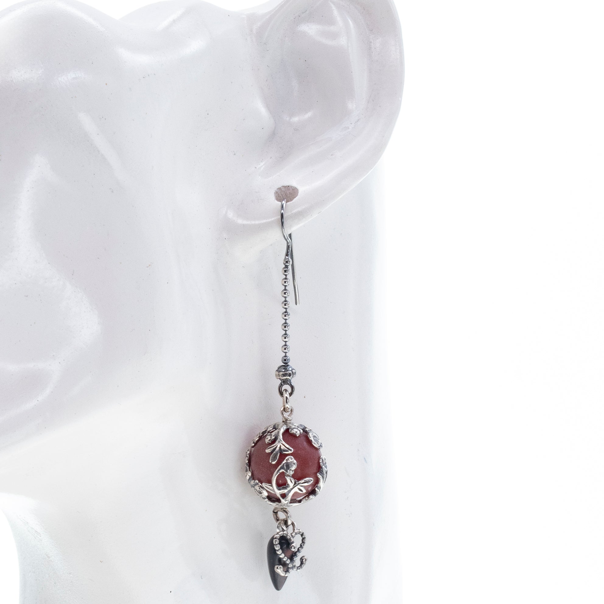 Red Carnelian Single Earring – Sterling Silver – Gem Kingdom