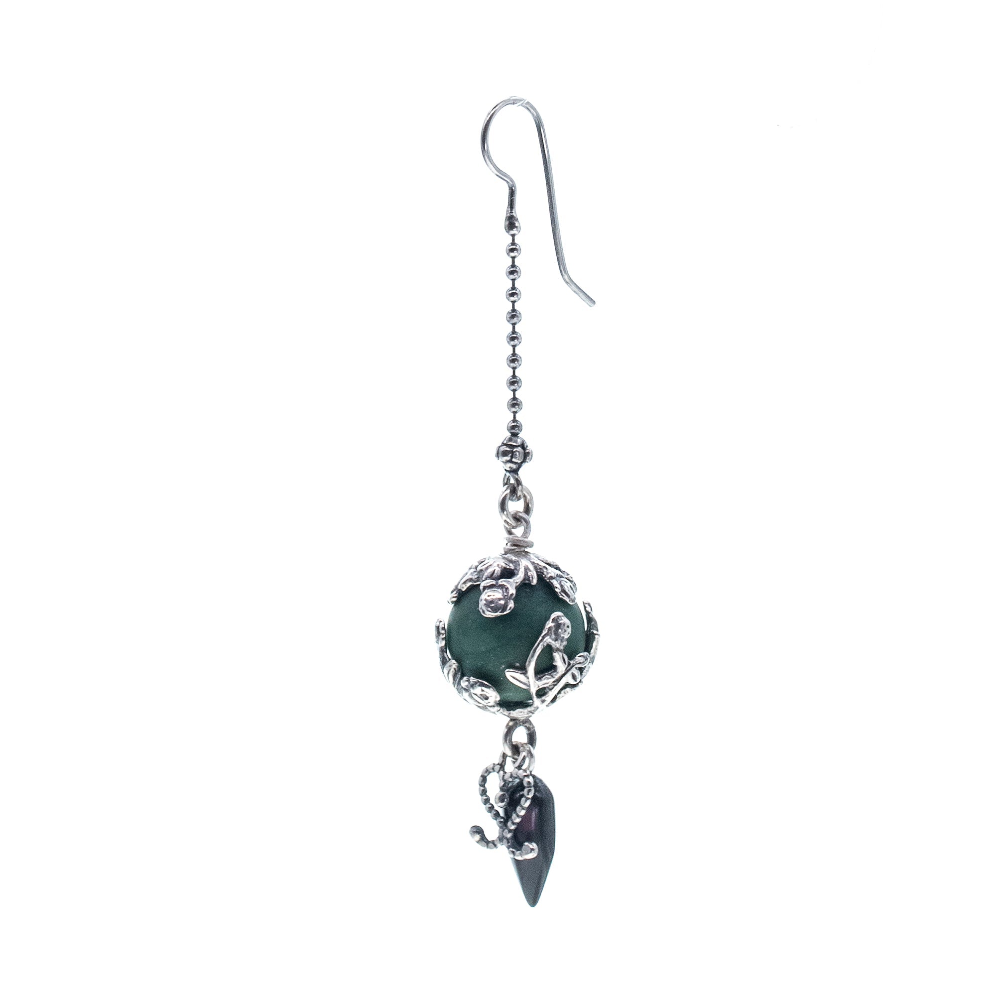 Green Jade Single Earring – Sterling Silver – Gem Kingdom