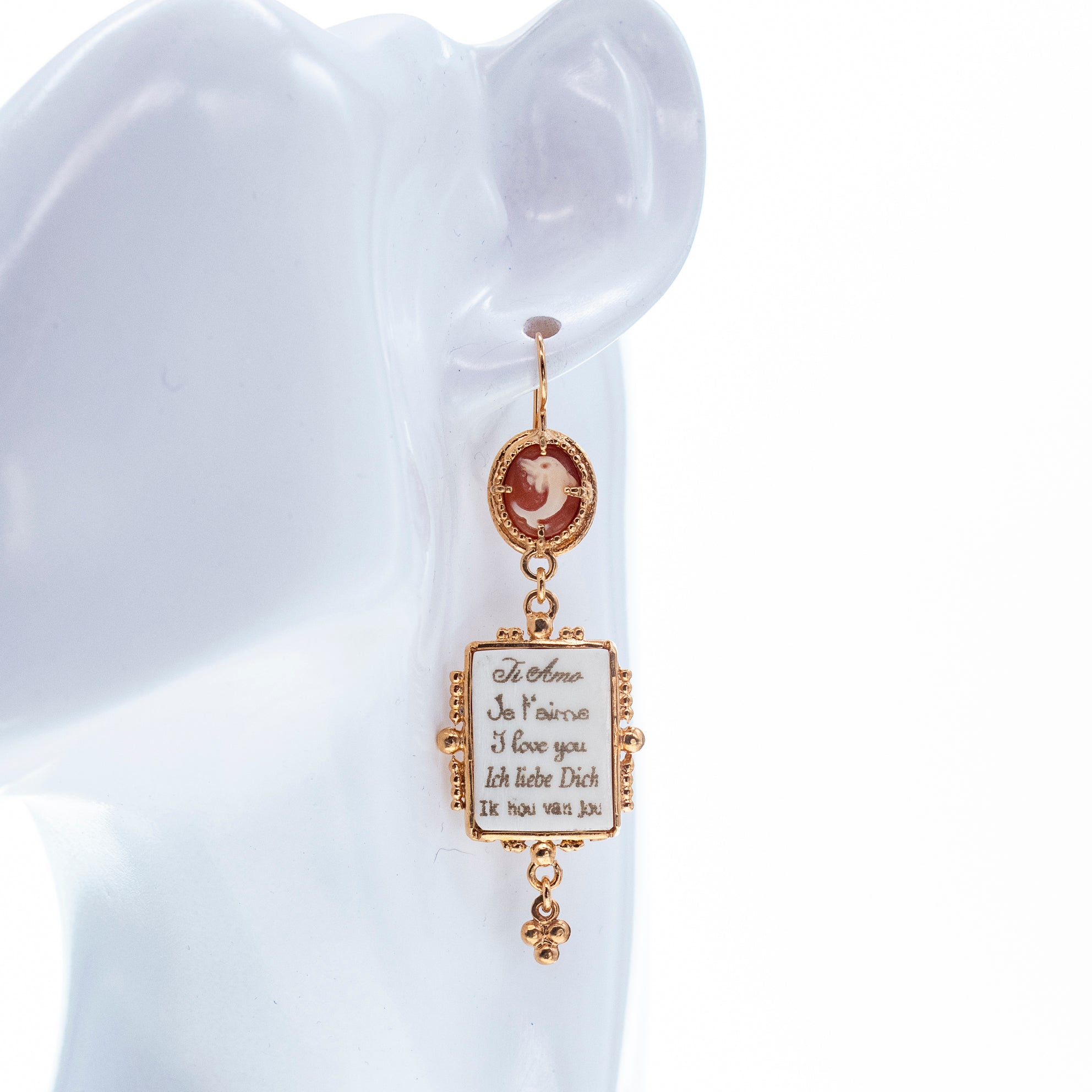 White Love Letter Single Earring – Gold Plated – Gem Kingdom