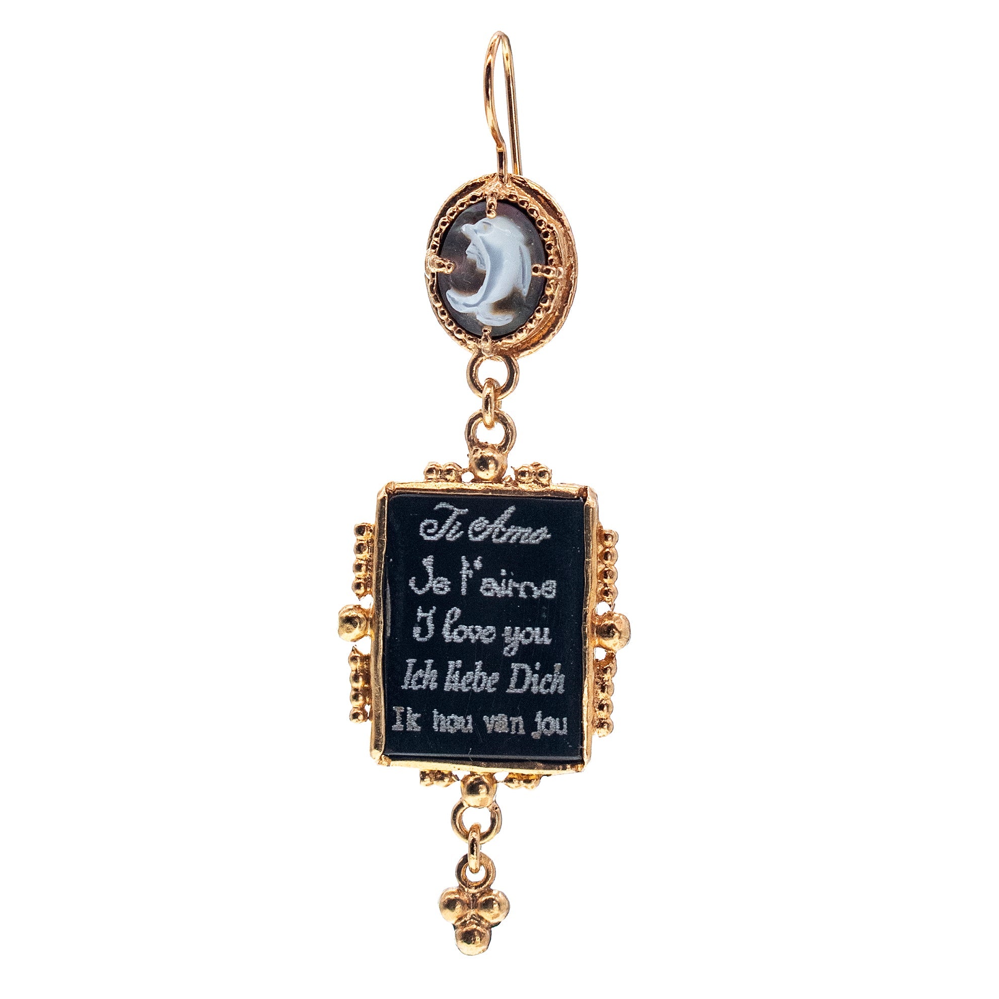 Black Love Letter Single Earring – Gold Plated – Gem Kingdom