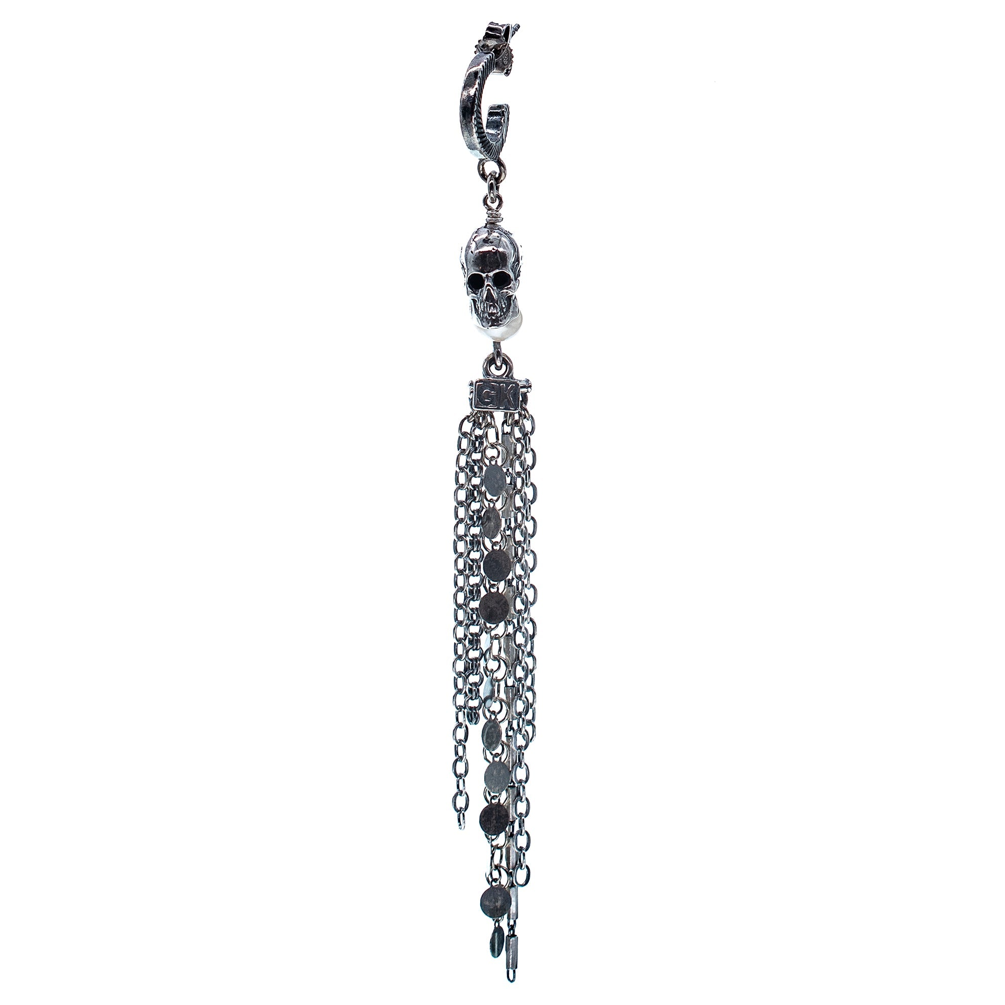 Skull & Chain Single Earring – Sterling Silver – Gem Kingdom