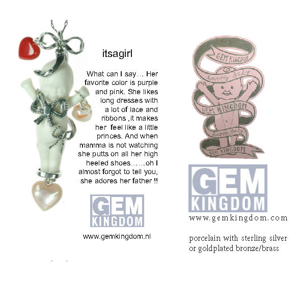 It's A Girl! White And Silver Necklace – Sterling Silver – Gem Kingdom