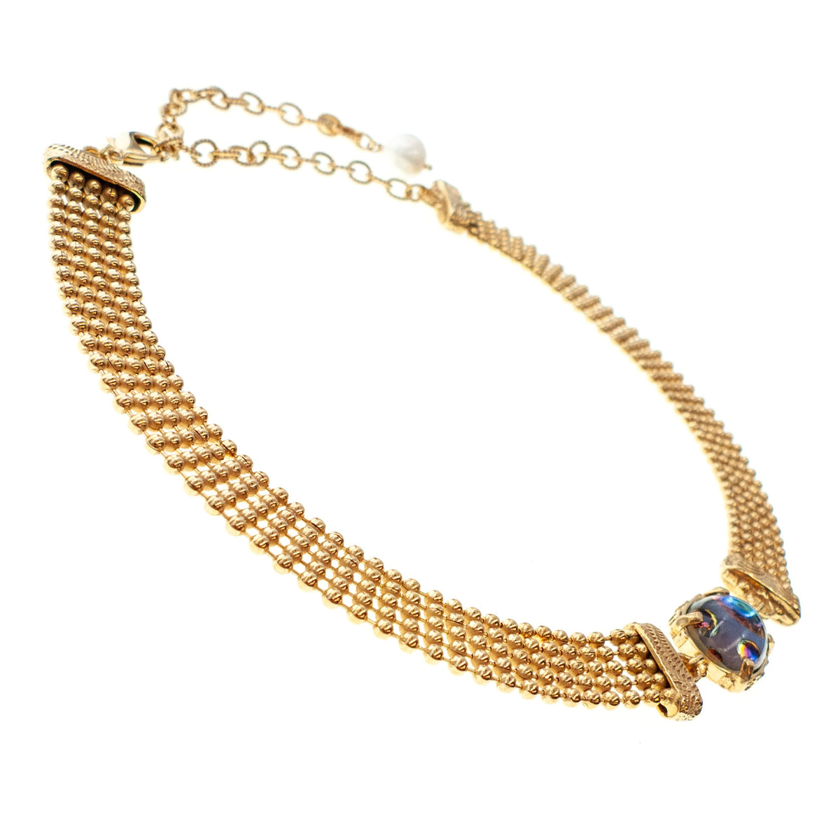 Mesh Choker Vintage Groen Glas – Verguld – Gem Kingdom