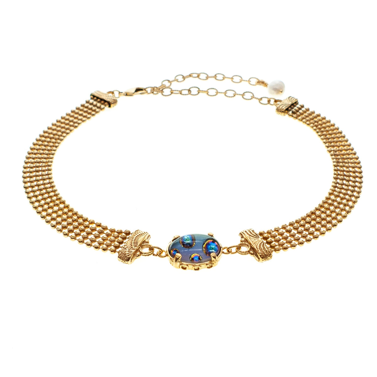 Mesh Choker Vintage Groen Glas – Verguld – Gem Kingdom