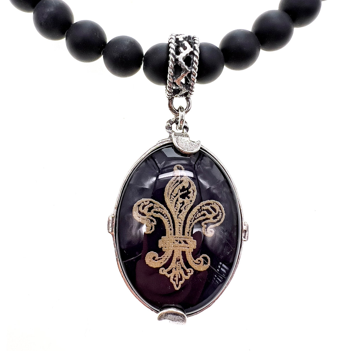 Fleur-De-Lis Ketting Zwart – Sterling Zilver – Gem Kingdom