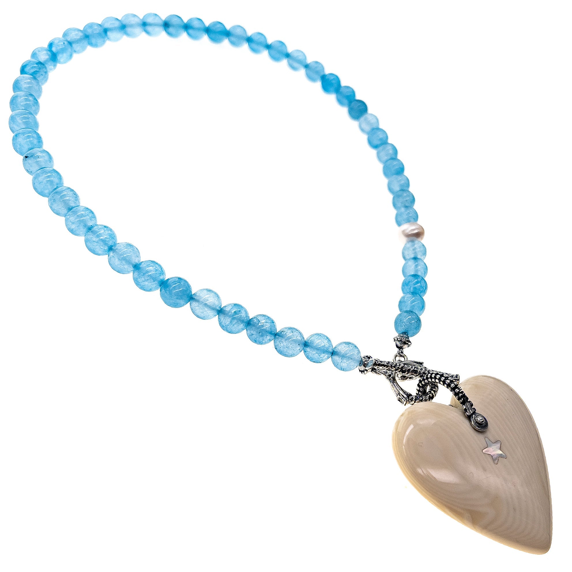 Blue Beaded Heart Necklace – Sterling Silver – Gem Kingdom