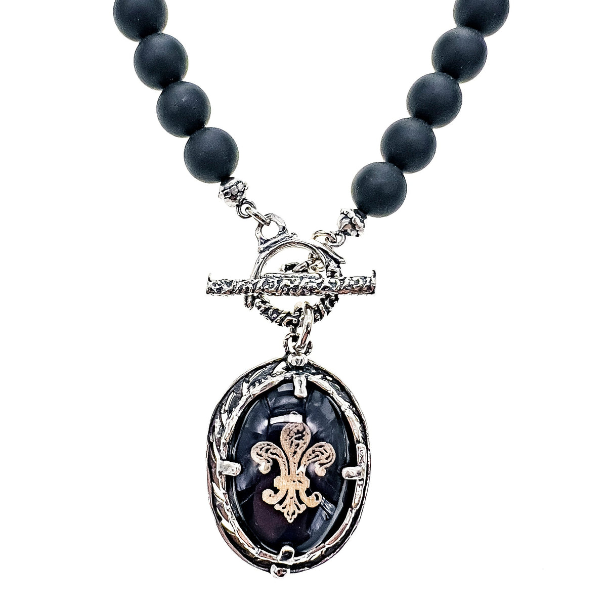 Fleur-De-Lis Kralenketting Zwart – Sterling Zilver – Gem Kingdom