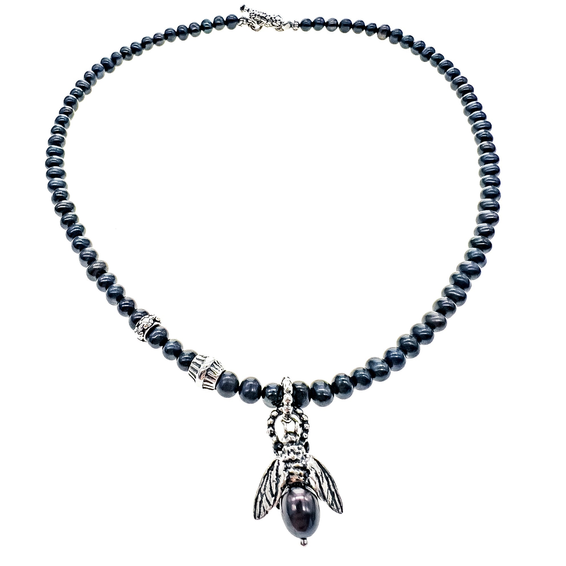 Bee My Honey Black Pearl Necklace – Sterling Silver – Gem Kingdom