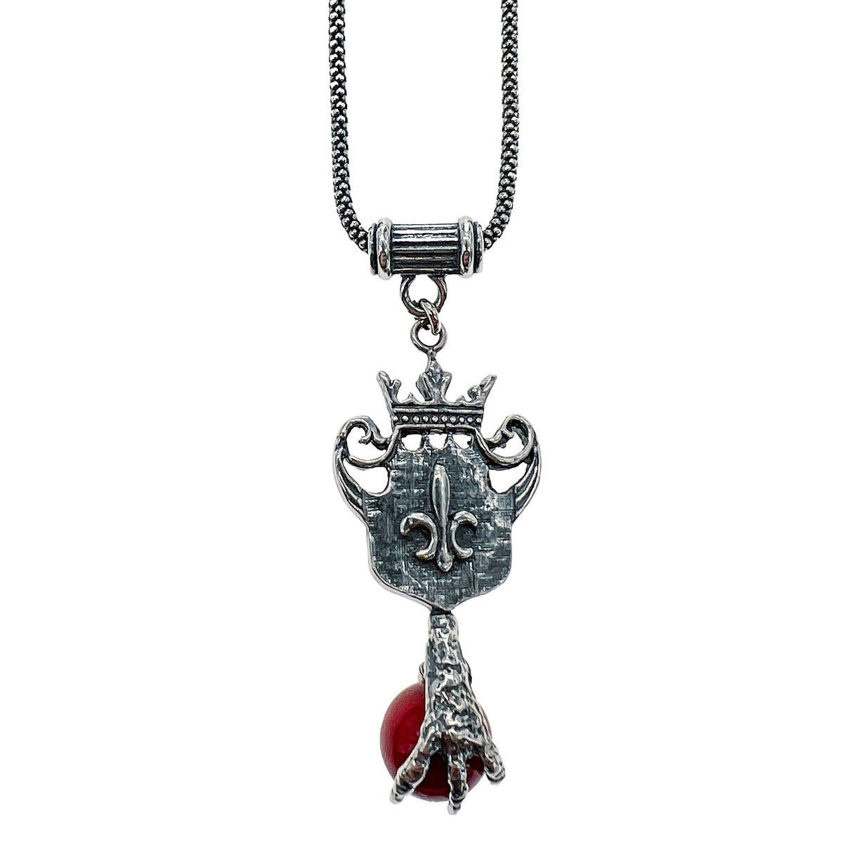 Schild En Klauw Ketting Rood – Sterling Zilver – Gem Kingdom