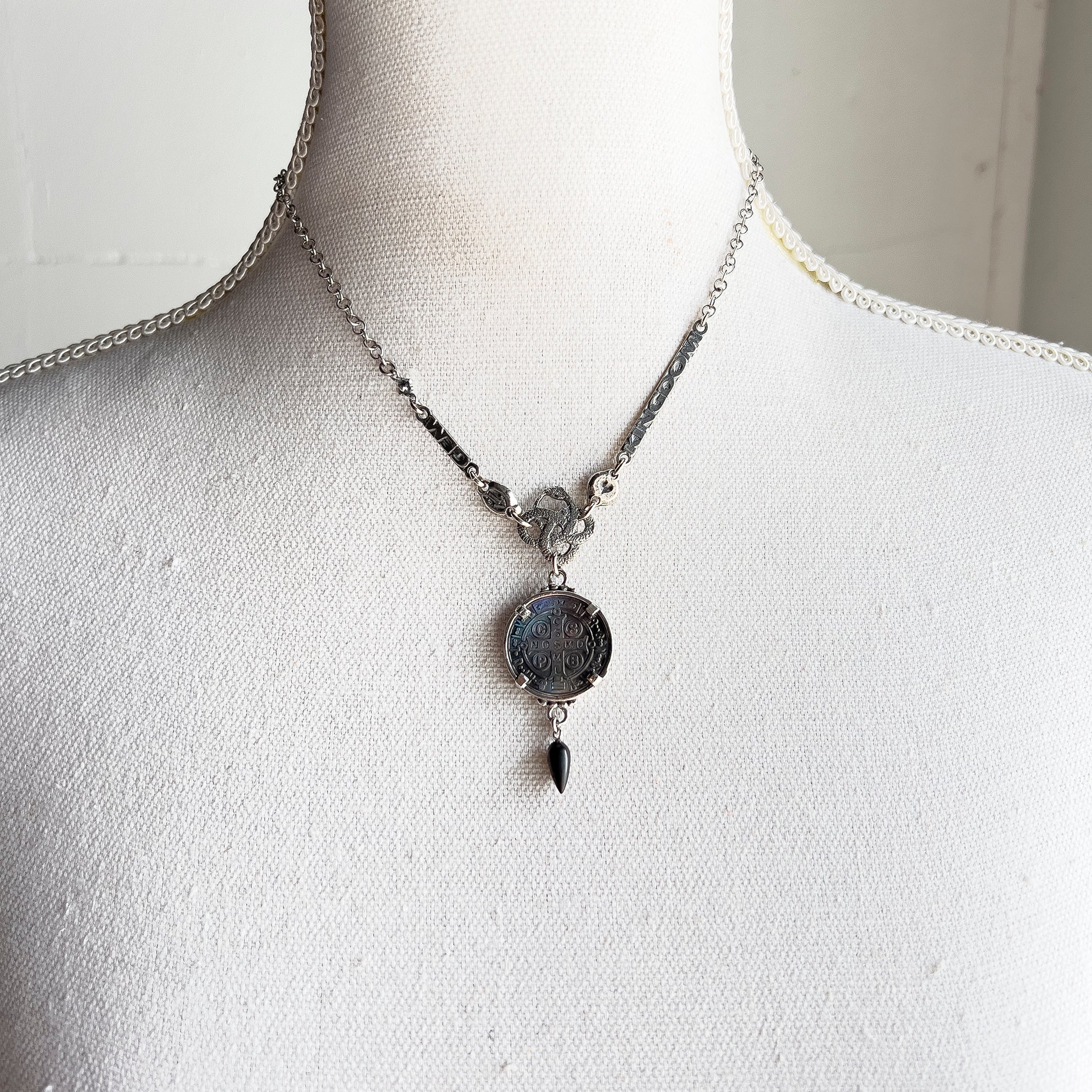 Black Saint Benedicte Medaillion Necklace – Sterling Silver – Gem Kingdom