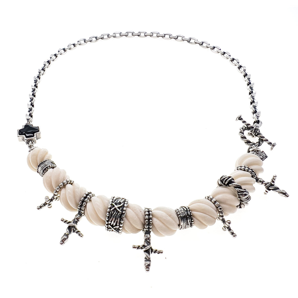 Rebel Rebel Cross Necklace White – Sterling Silver – Gem Kingdom