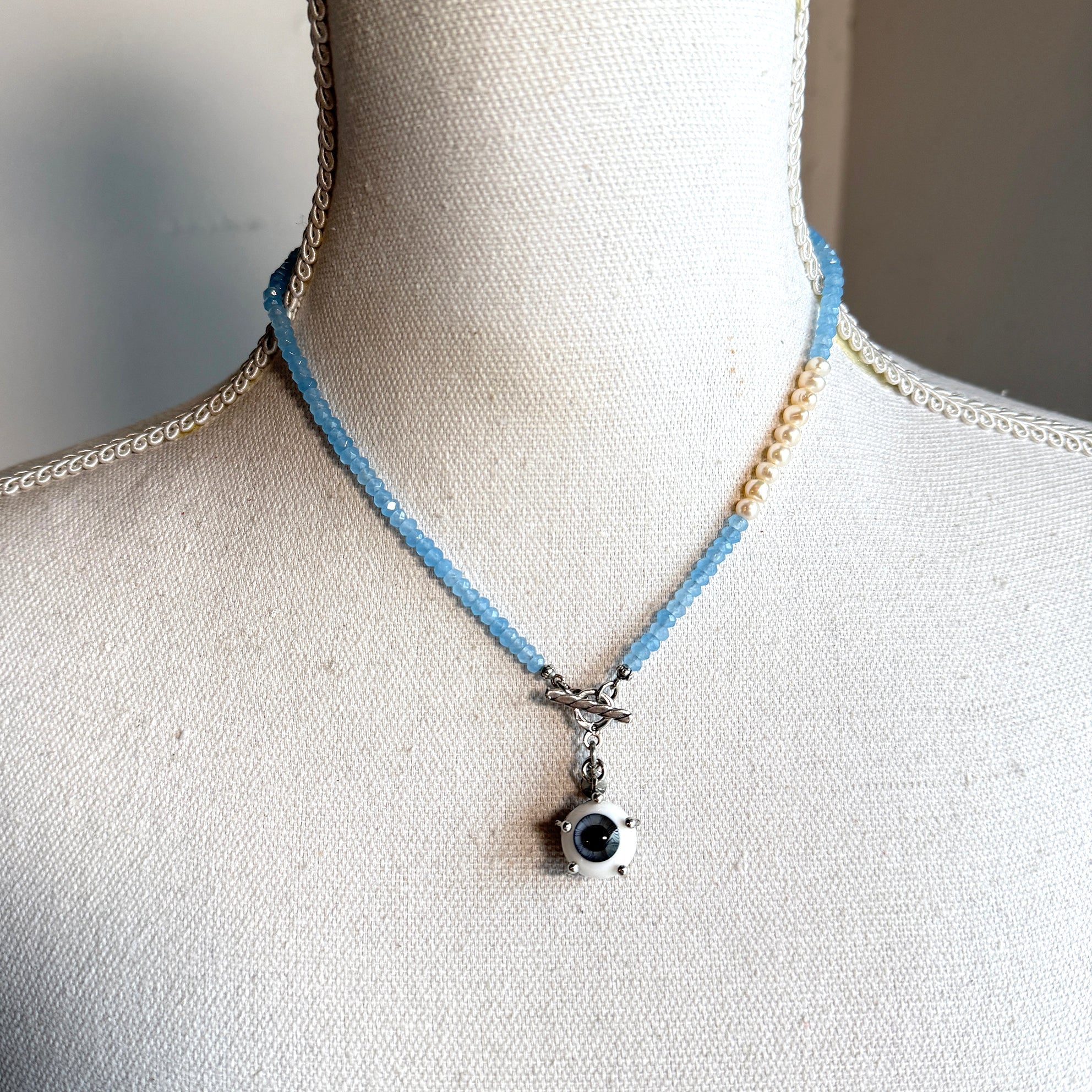 Eye Love You Beaded Blue Necklace – Sterling Silver – Gem Kingdom