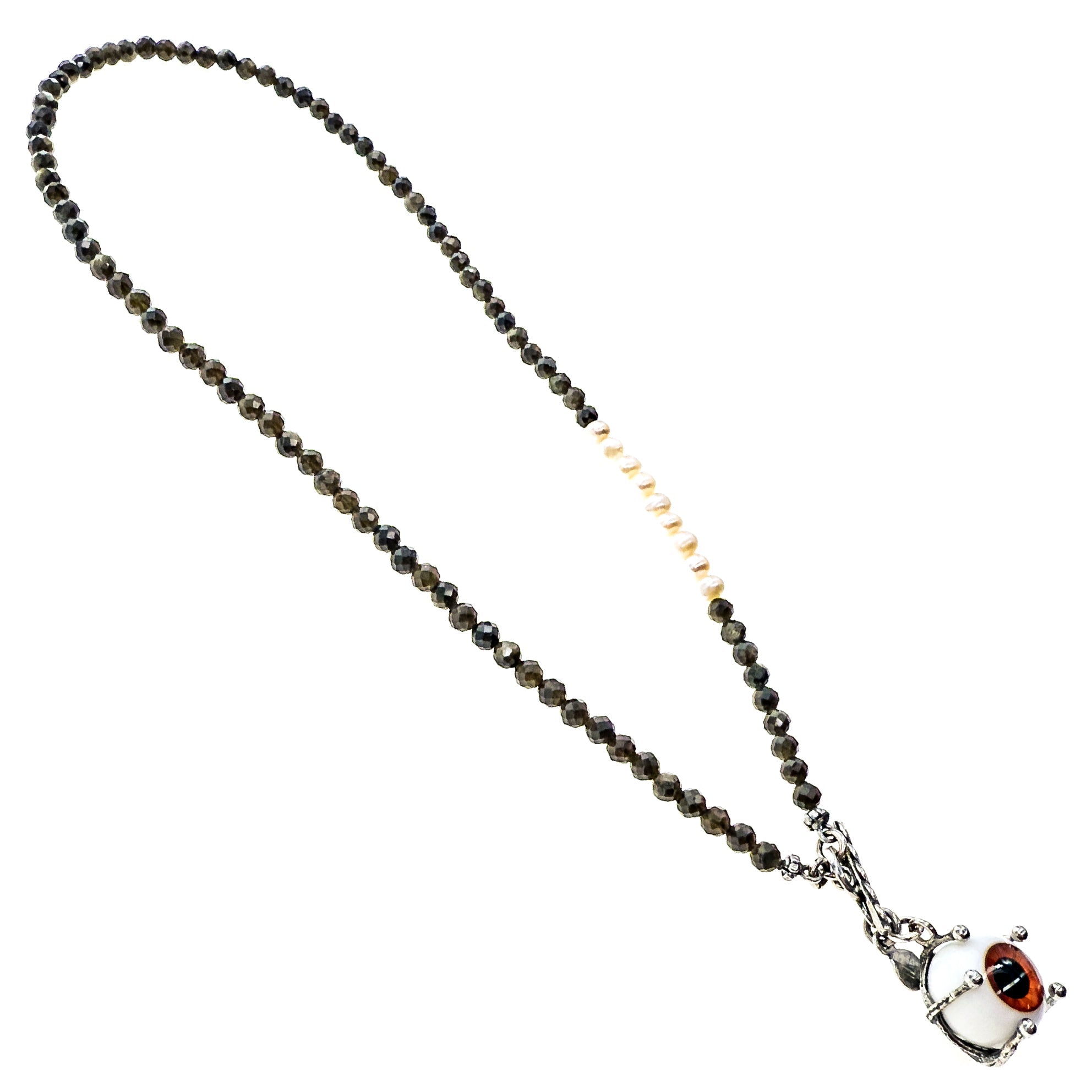 Eye Love You Beaded Brown Necklace – Sterling Silver – Gem Kingdom