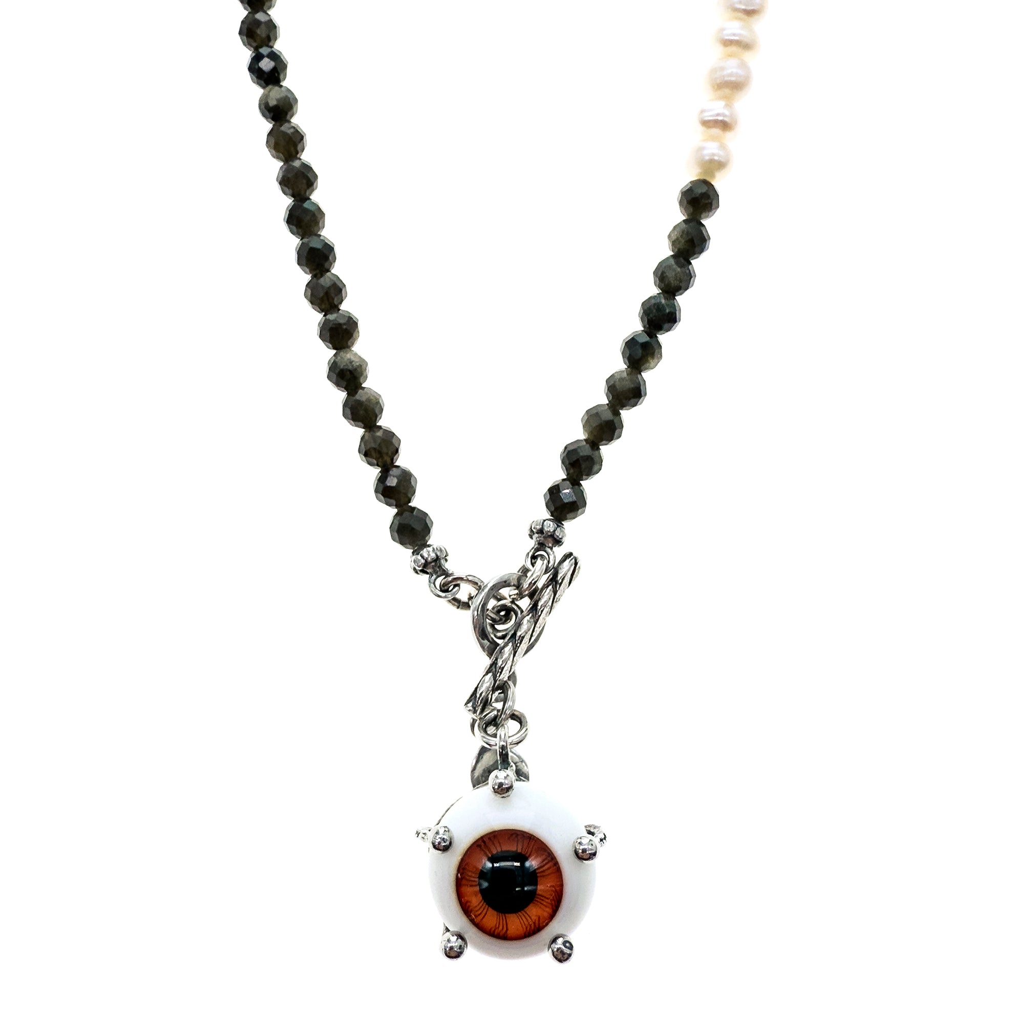 Eye Love You Beaded Brown Necklace – Sterling Silver – Gem Kingdom