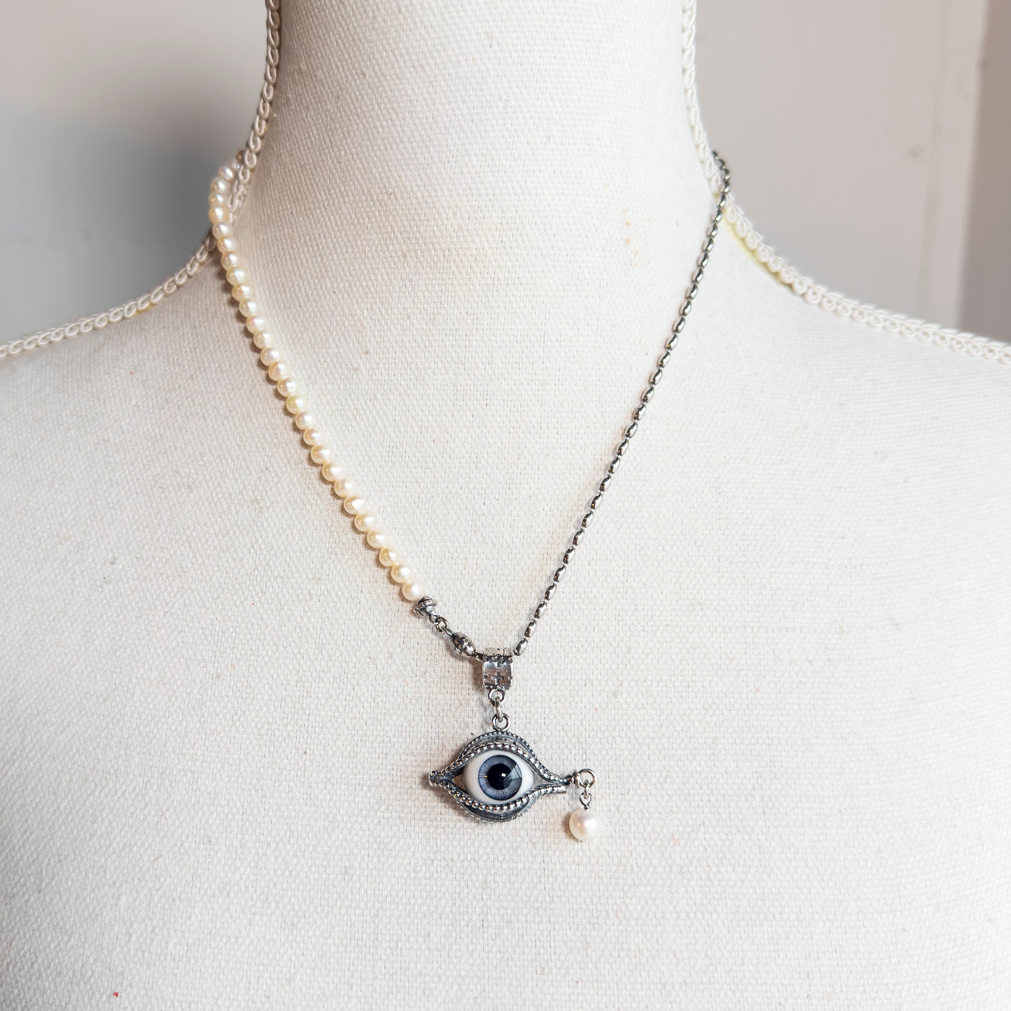 Eye Love You Blue Eye Pearl Necklace – Sterling Silver – Gem Kingdom