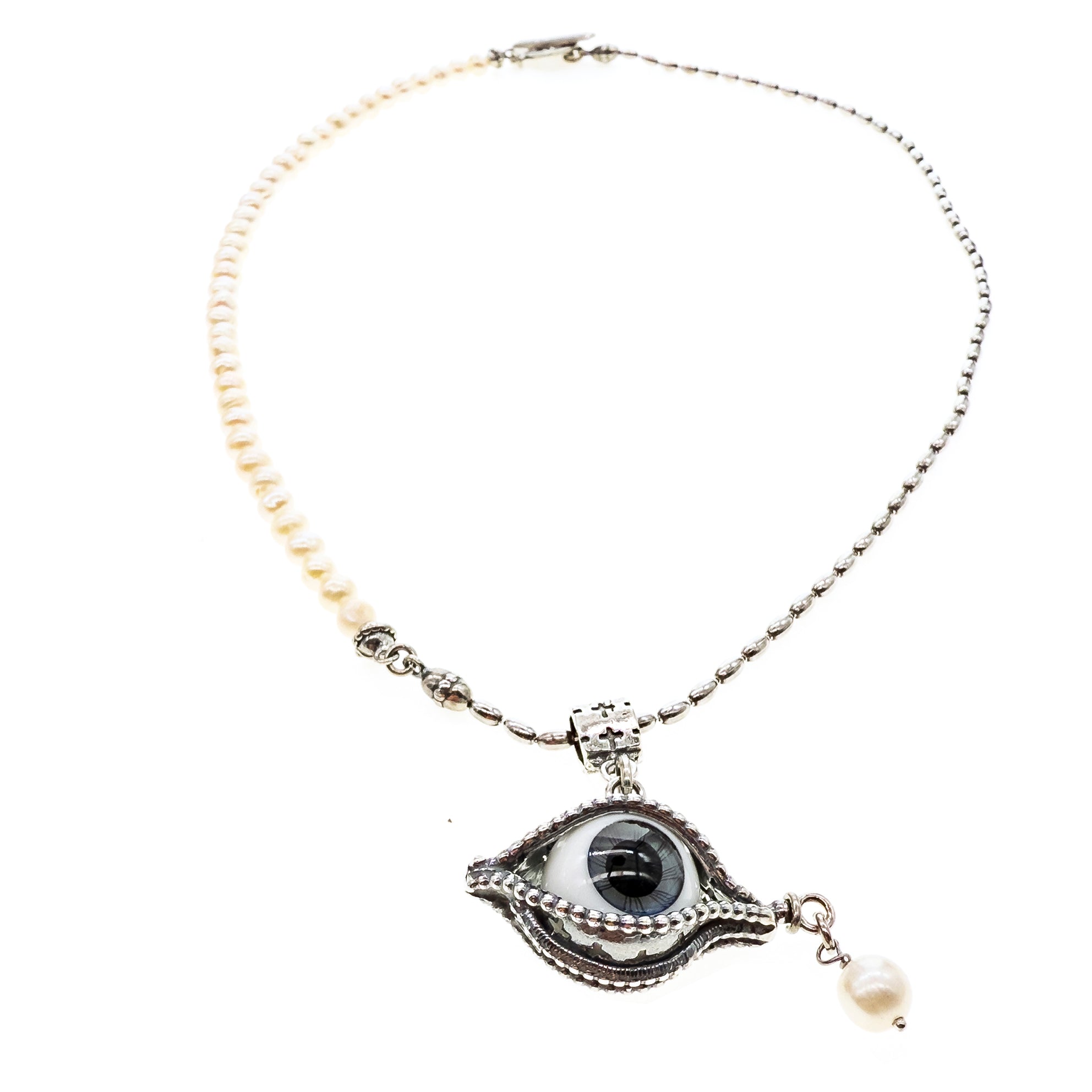 Eye Love You Blue Eye Pearl Necklace – Sterling Silver – Gem Kingdom
