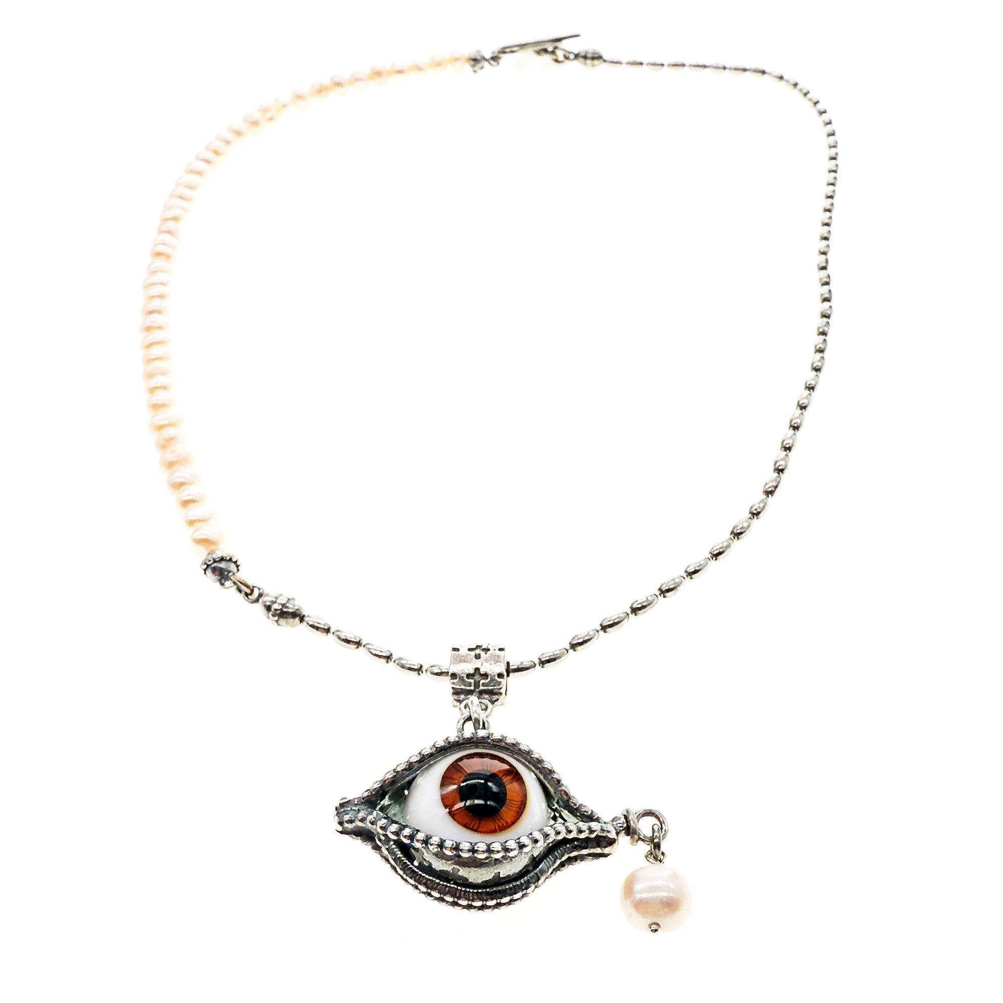 Eye Love You Brown Eye Pearl Necklace – Sterling Silver – Gem Kingdom