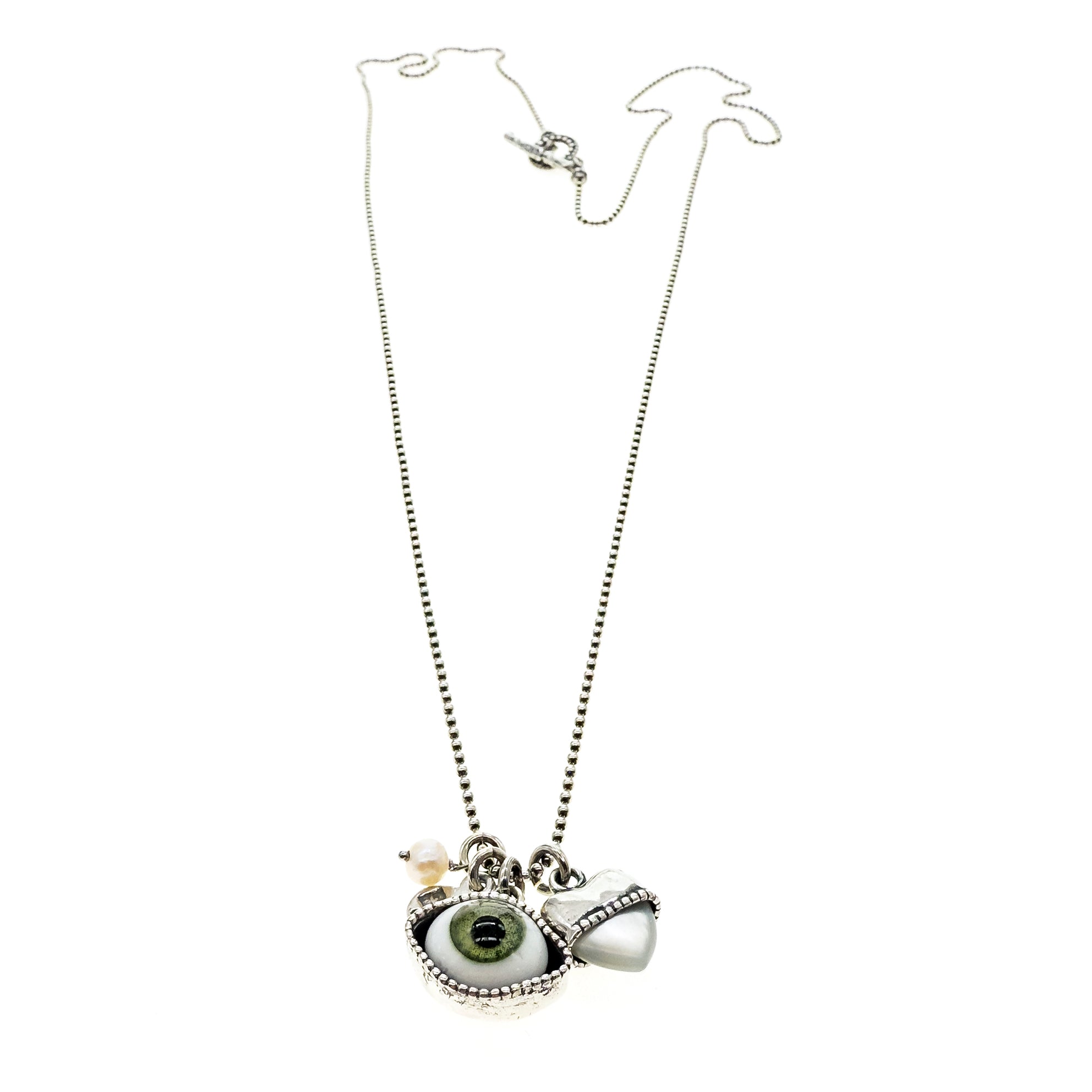 Green Eye Love You Necklace Long – Sterling Silver – Gem Kingdom