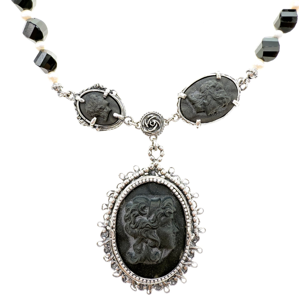 Zwarte Camee Ketting – Sterling Zilver – Gem Kingdom