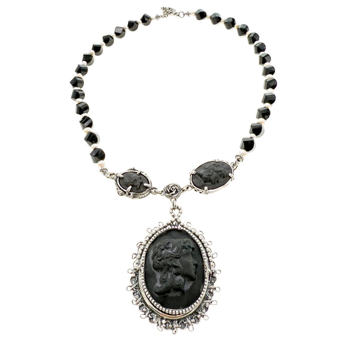 Zwarte Camee Ketting – Sterling Zilver – Gem Kingdom