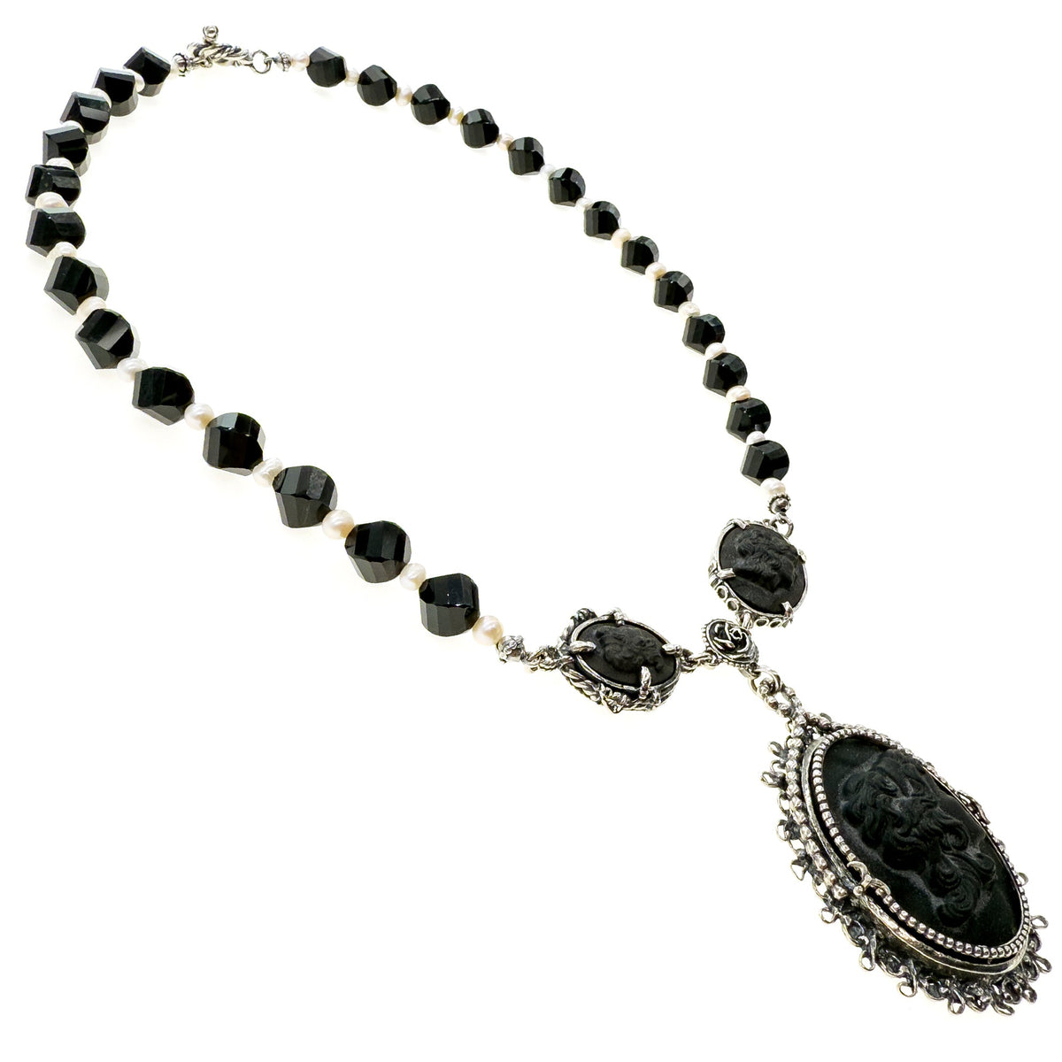 Zwarte Camee Ketting – Sterling Zilver – Gem Kingdom