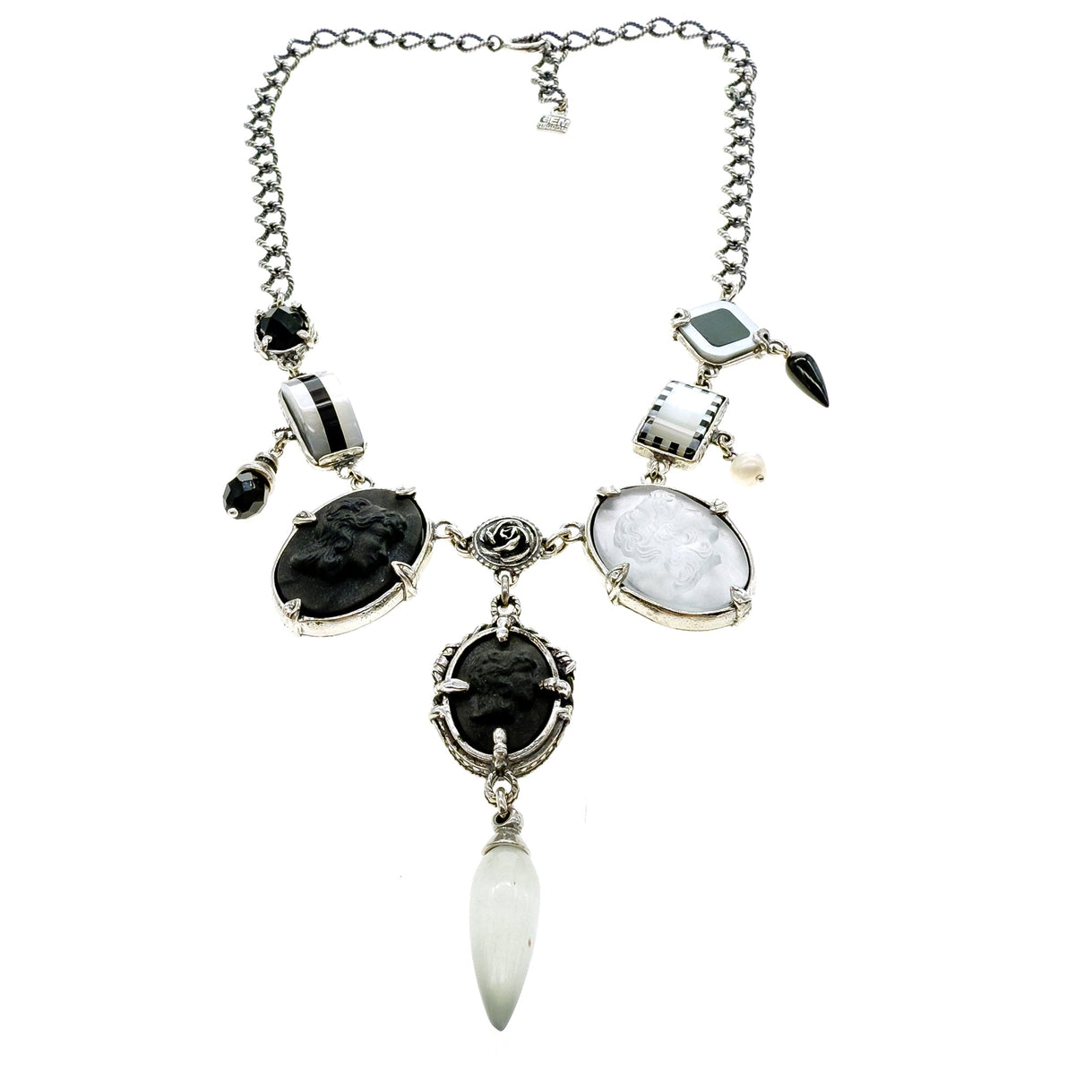 Zwart-Witte Camee Ketting – Sterling Zilver – Gem Kingdom