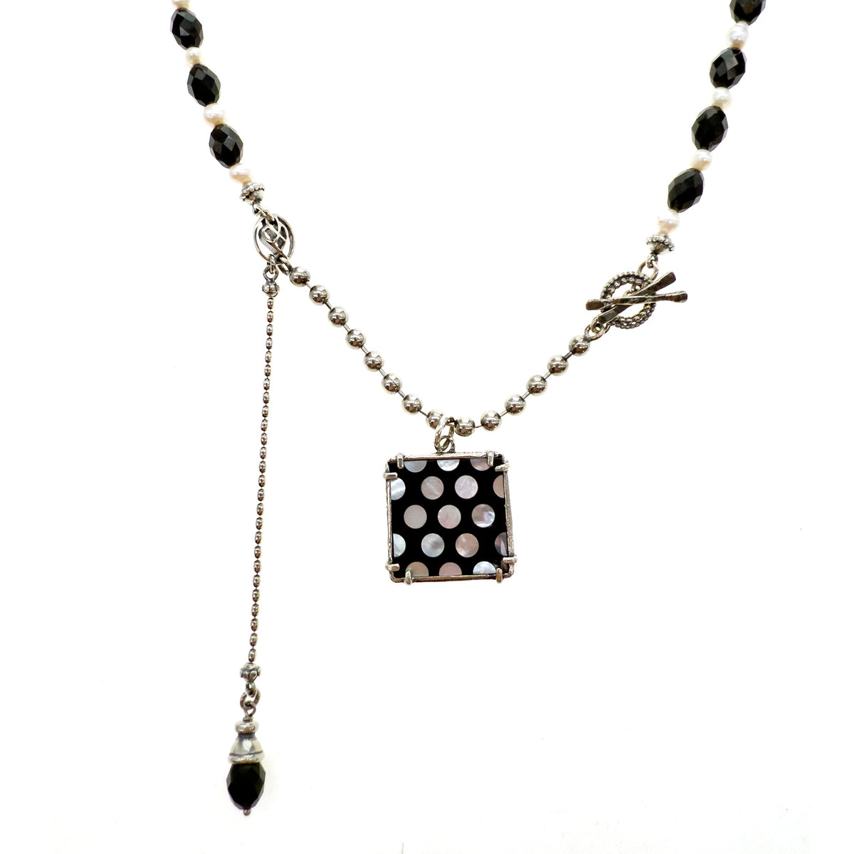 Zwart-Witte Stippen Ketting – Sterling Zilver – Gem Kingdom