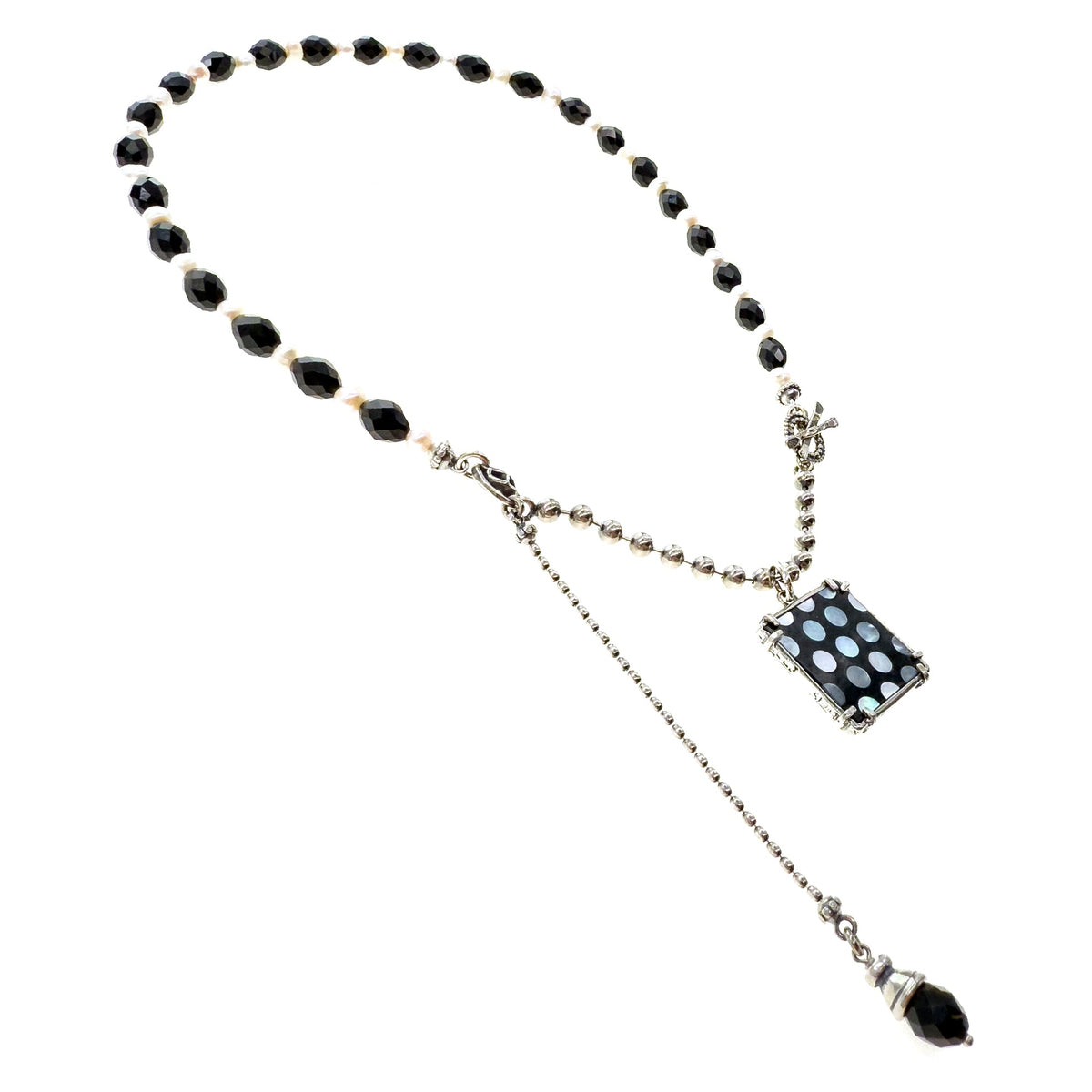 Zwart-Witte Stippen Ketting – Sterling Zilver – Gem Kingdom