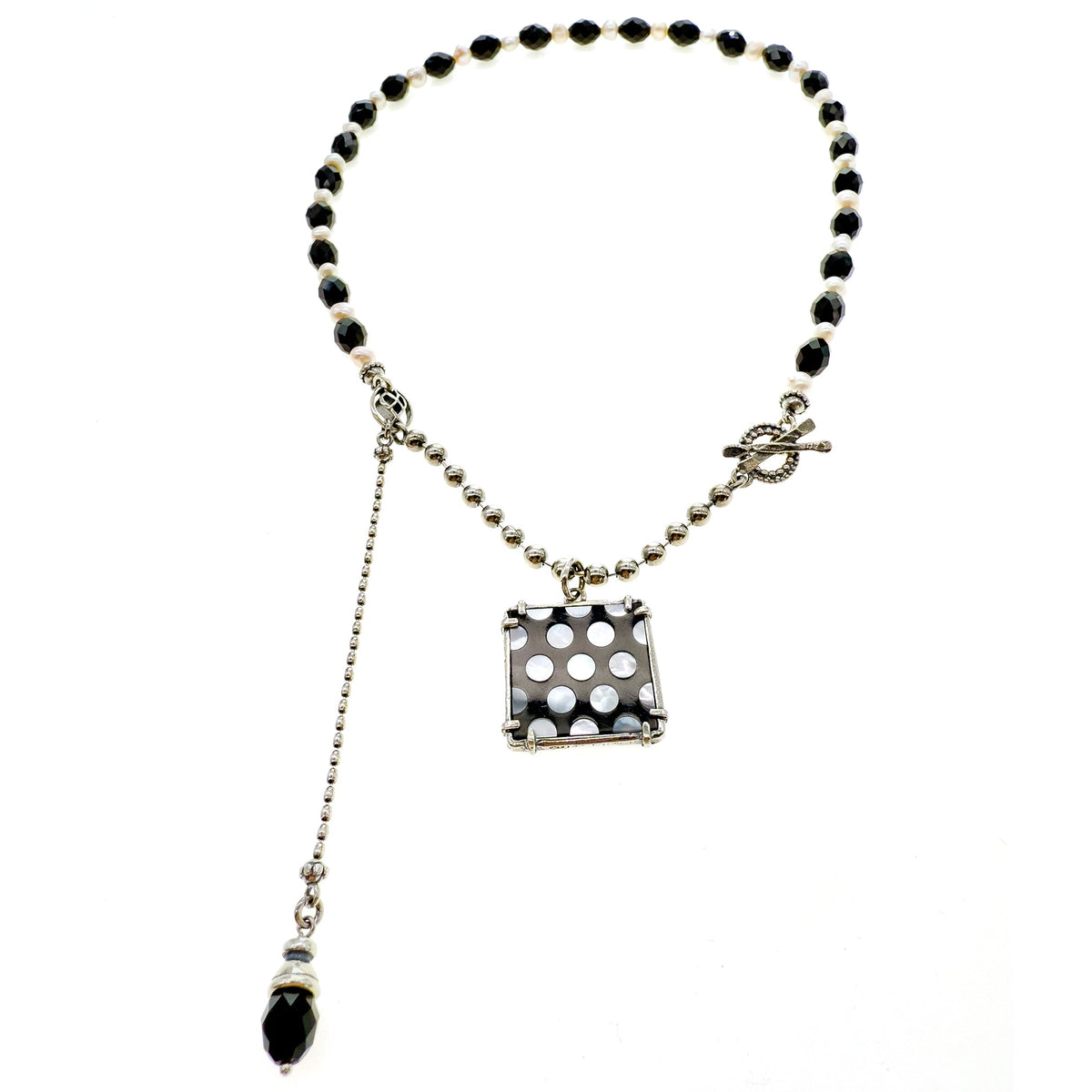 Zwart-Witte Stippen Ketting – Sterling Zilver – Gem Kingdom