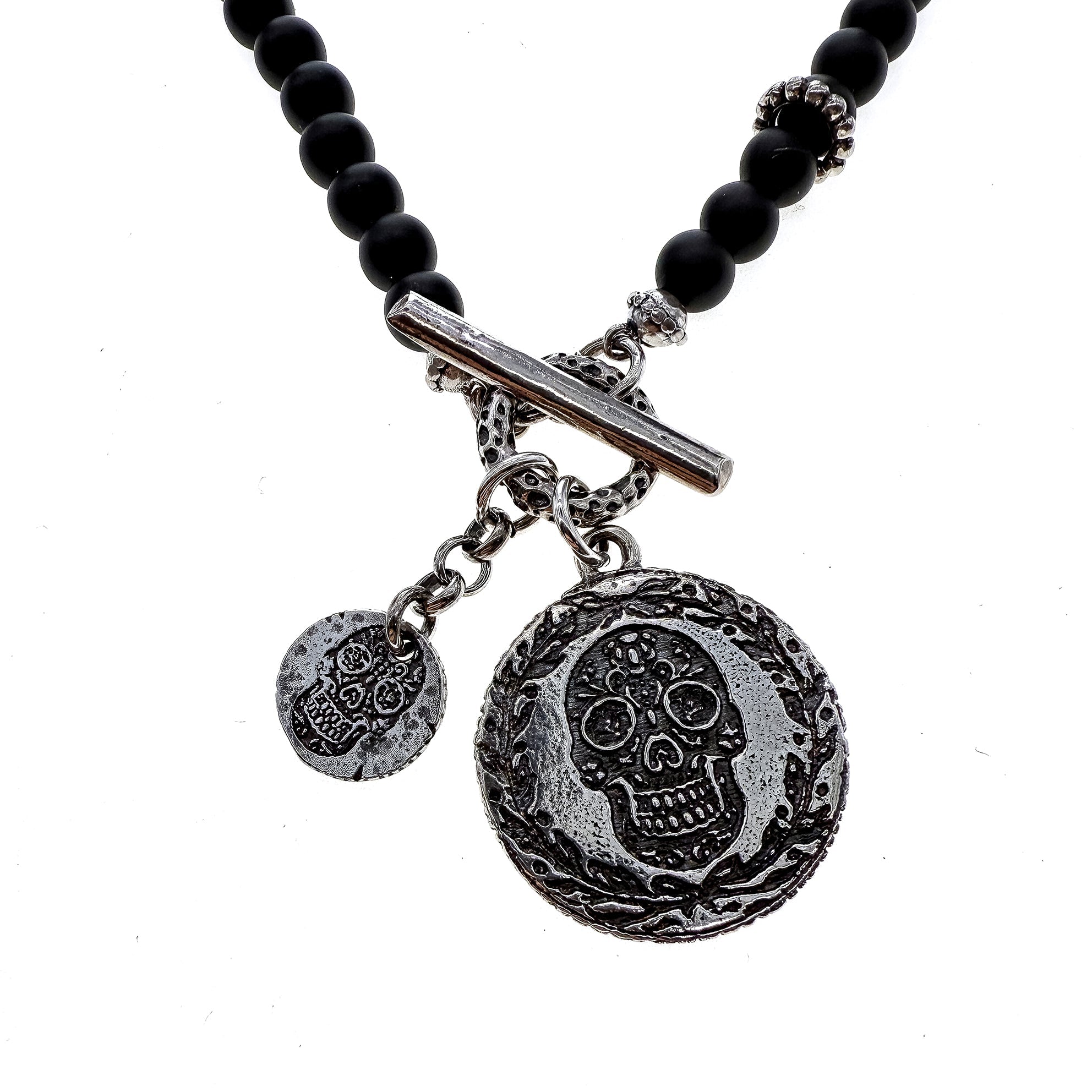 Black Onyx Sugar Skull Coin Necklace – Sterling Silver – Gem Kingdom