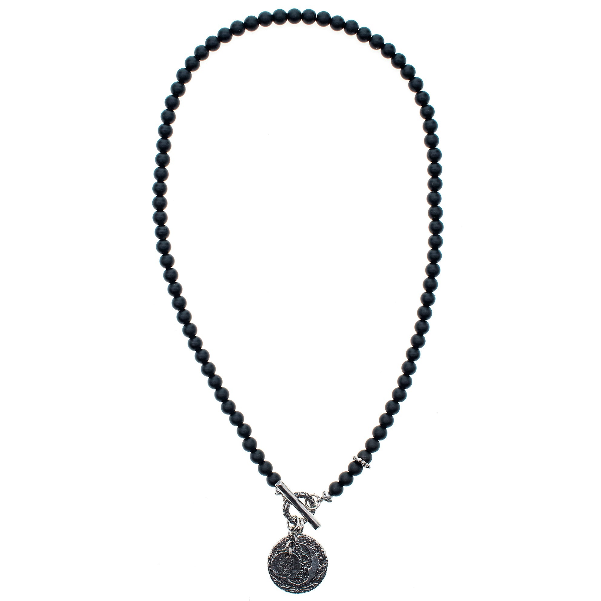 Black Onyx Sugar Skull Coin Necklace – Sterling Silver – Gem Kingdom
