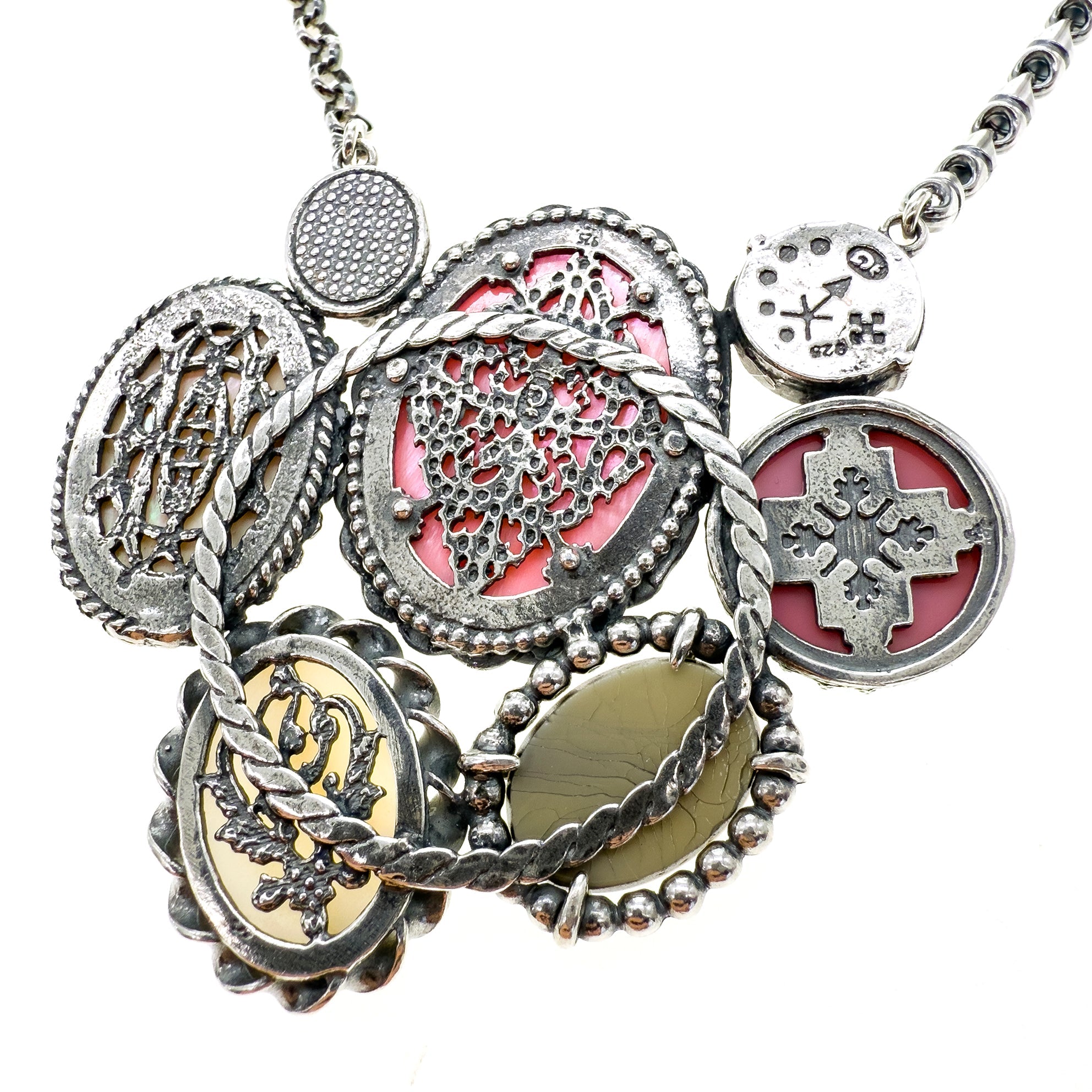 Pink Sacred Heart Cluster Necklace – Sterling Silver – Gem Kingdom