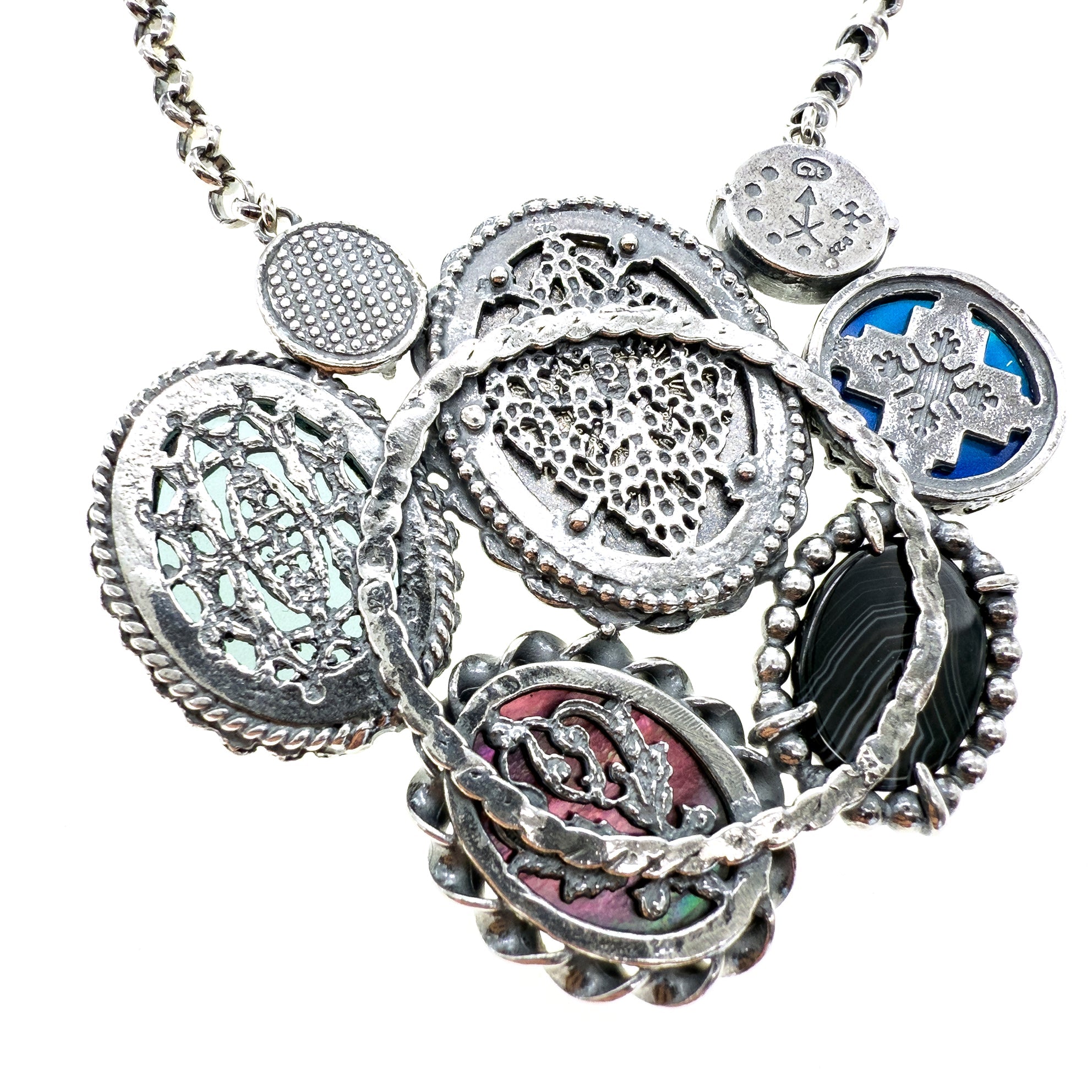 Dark Sacred Heart Cluster Necklace – Sterling Silver – Gem Kingdom