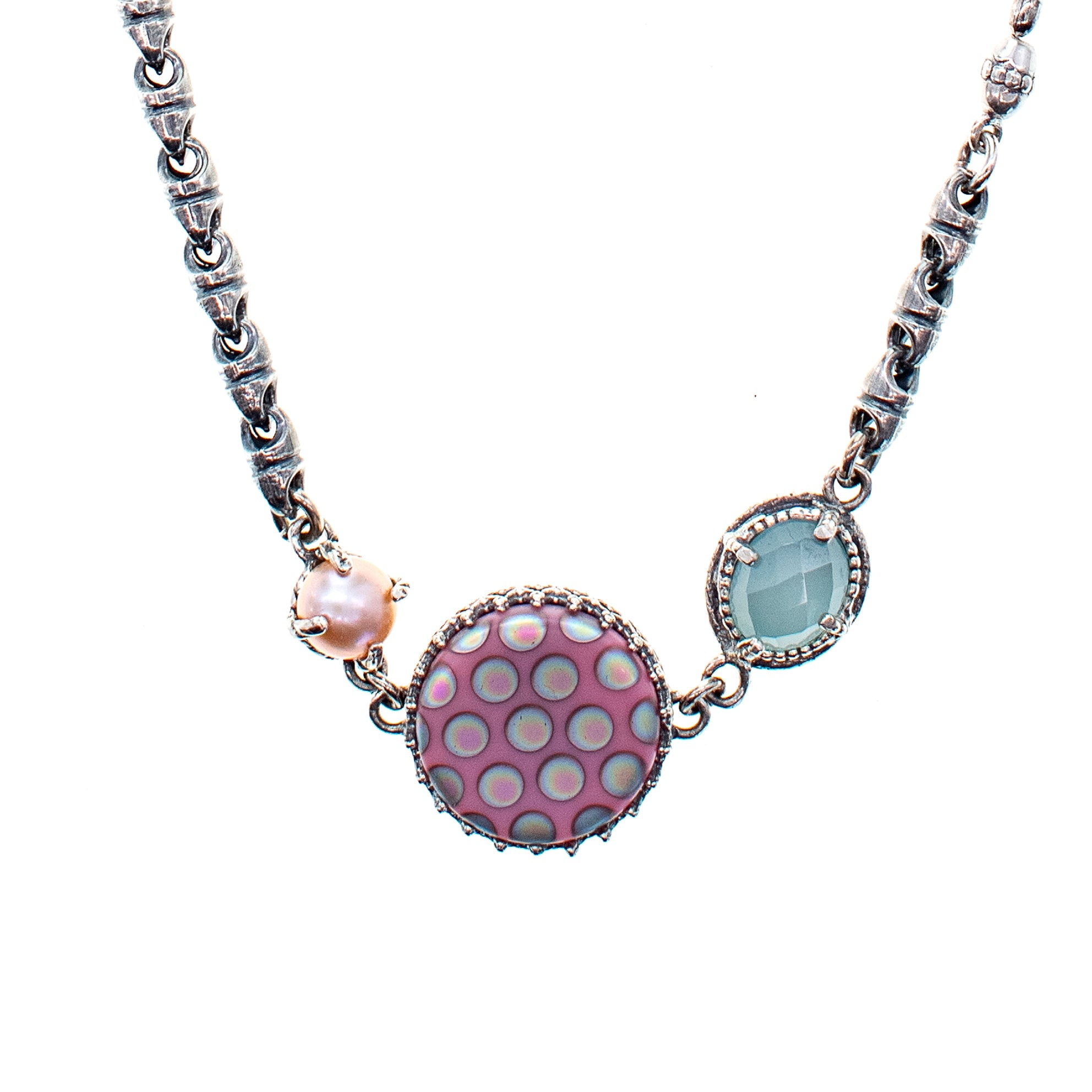 Pastel Trio Long Necklace – Sterling Silver – Gem Kingdom