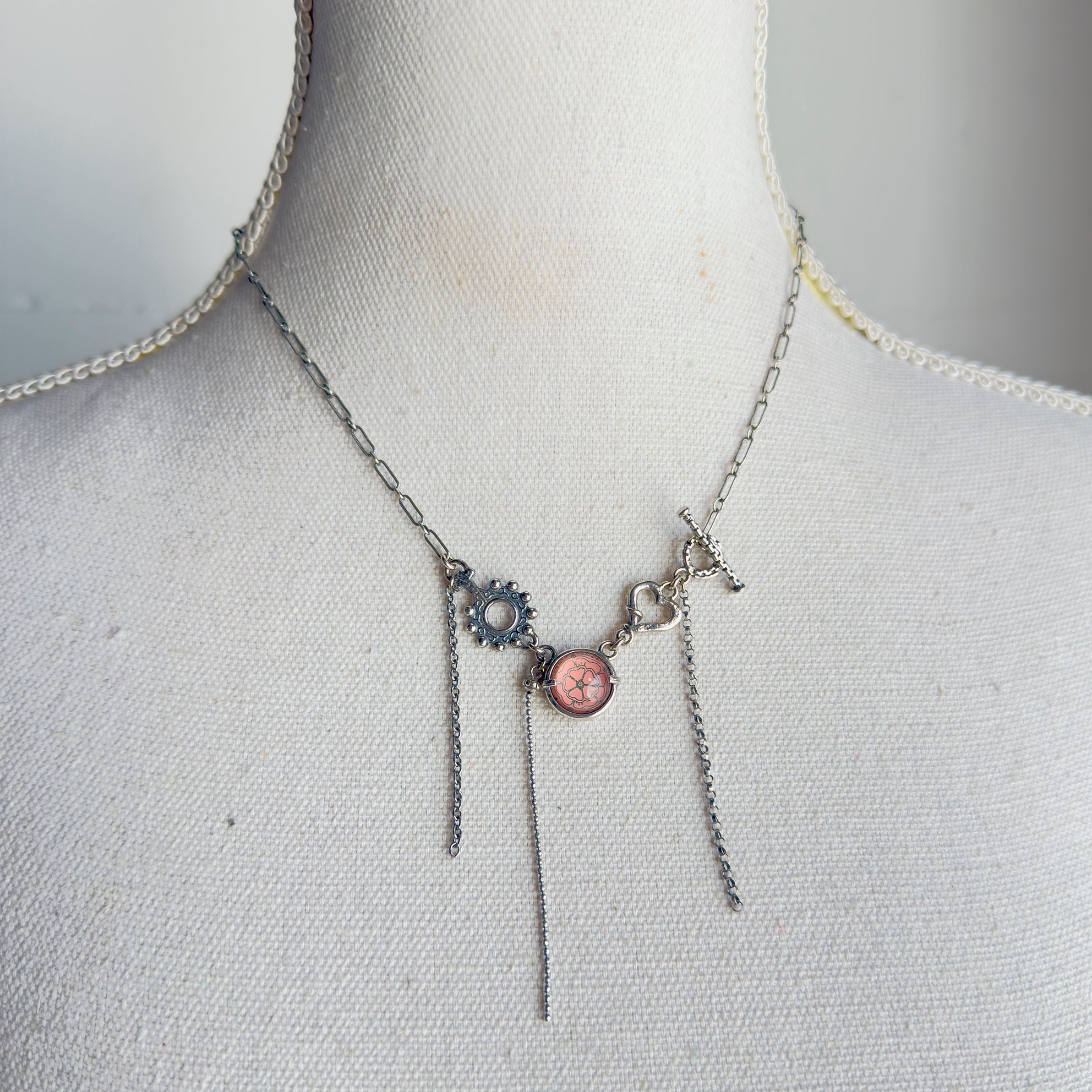 Pink Intaglio Fringe Necklace – Sterling Silver – Gem Kingdom