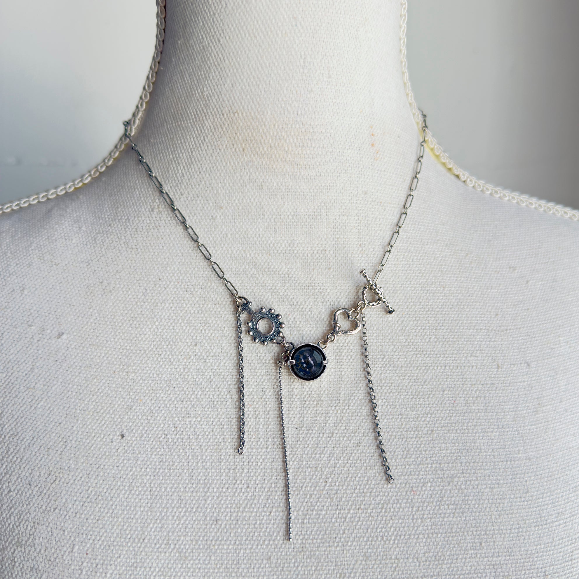 Dark Intaglio Fringe Necklace – Sterling Silver – Gem Kingdom