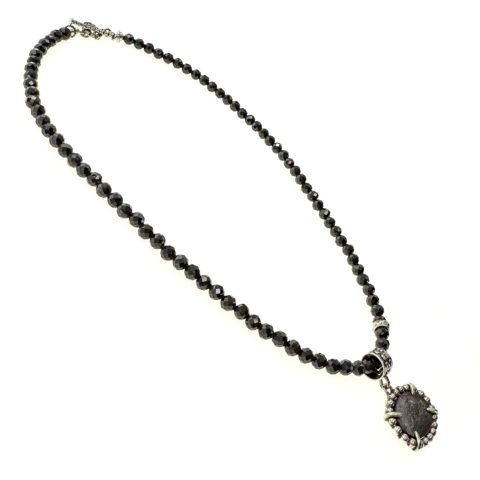 Black Fire & Desire Beaded Pendant Necklace – Sterling Silver – Gem Kingdom