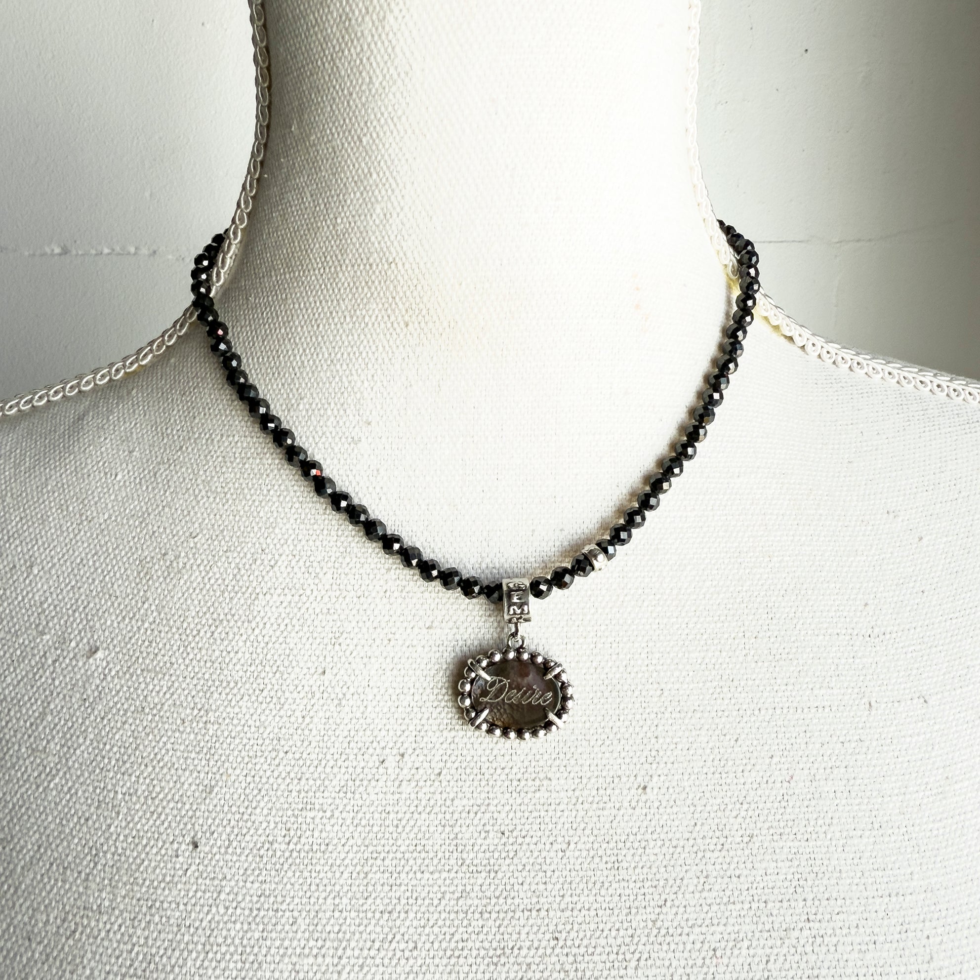 Black Fire & Desire Beaded Pendant Necklace – Sterling Silver – Gem Kingdom