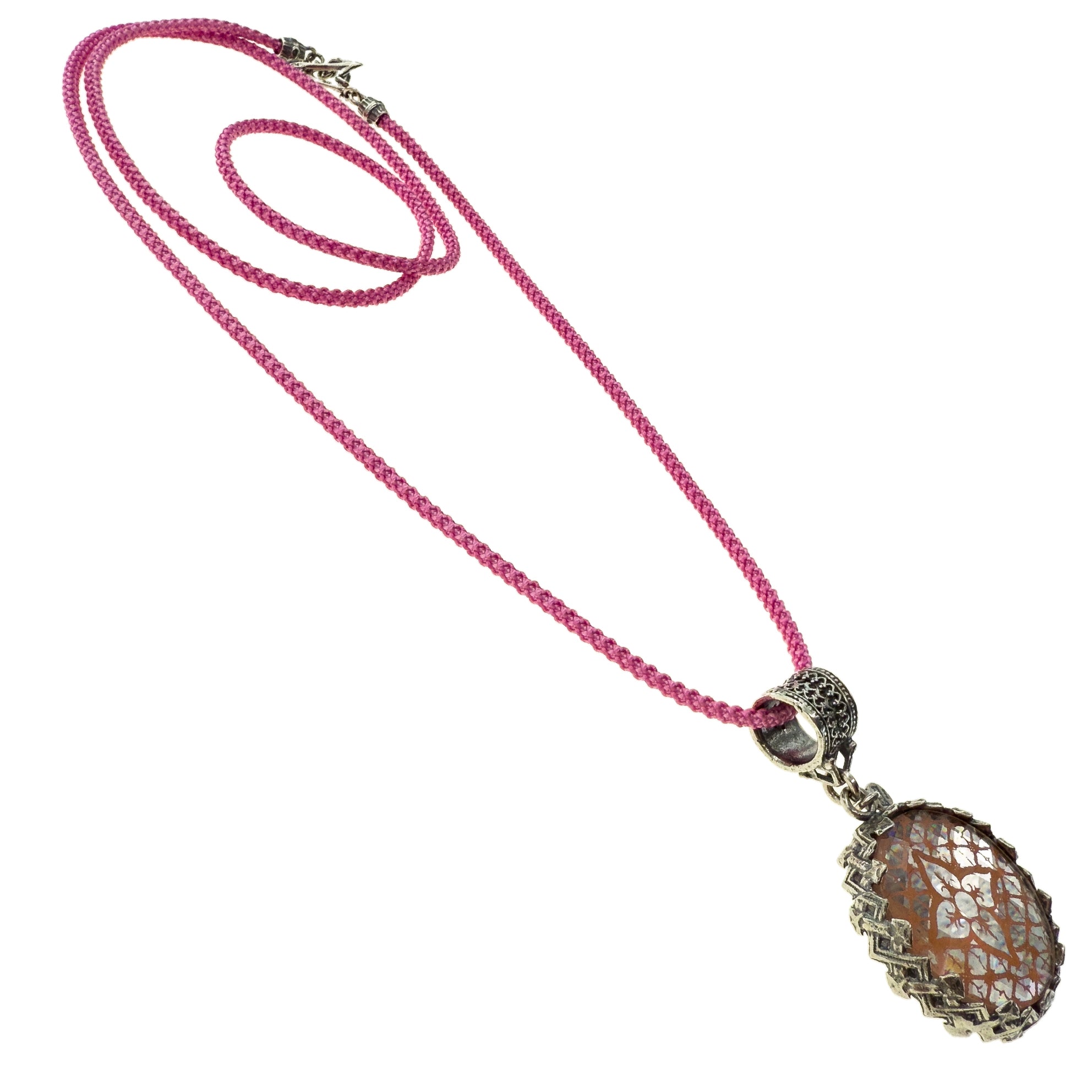 Pink Mirrored Pendant Necklace – Sterling Silver – Gem Kingdom