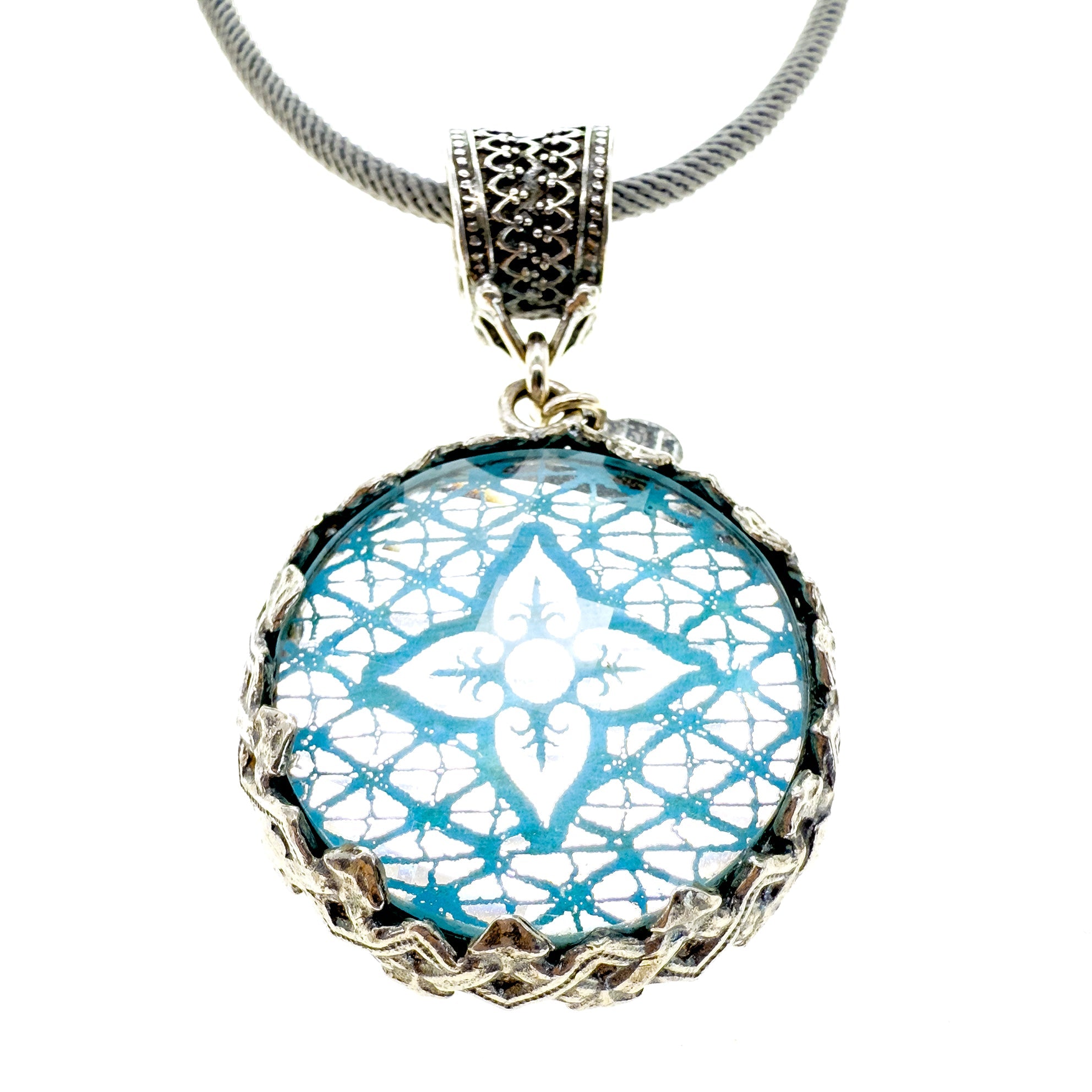 Blue Mirrored Pendant Necklace – Sterling Silver – Gem Kingdom