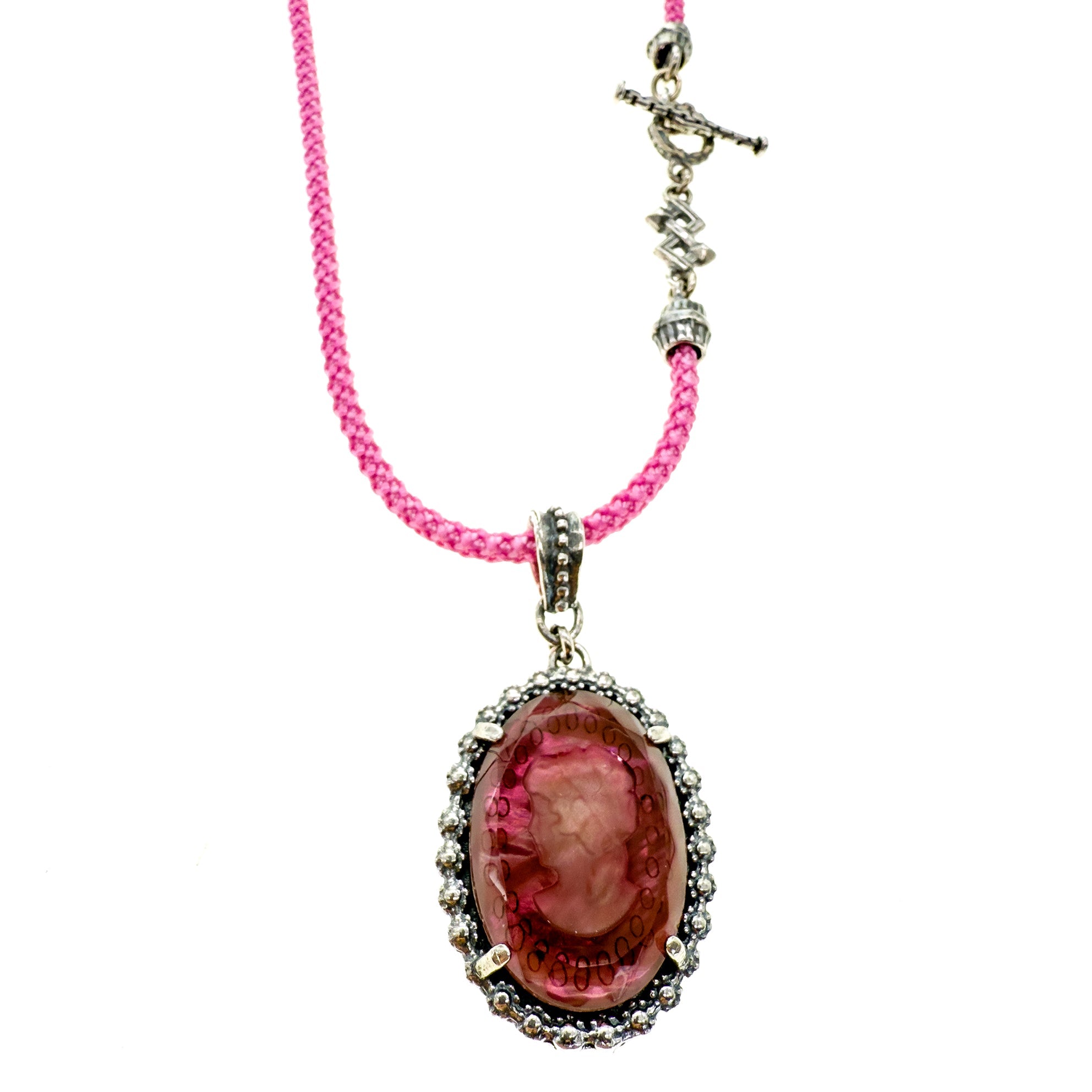 Pink Vintage Cameo Cord Pendant Necklace – Sterling Silver – Gem Kingdom