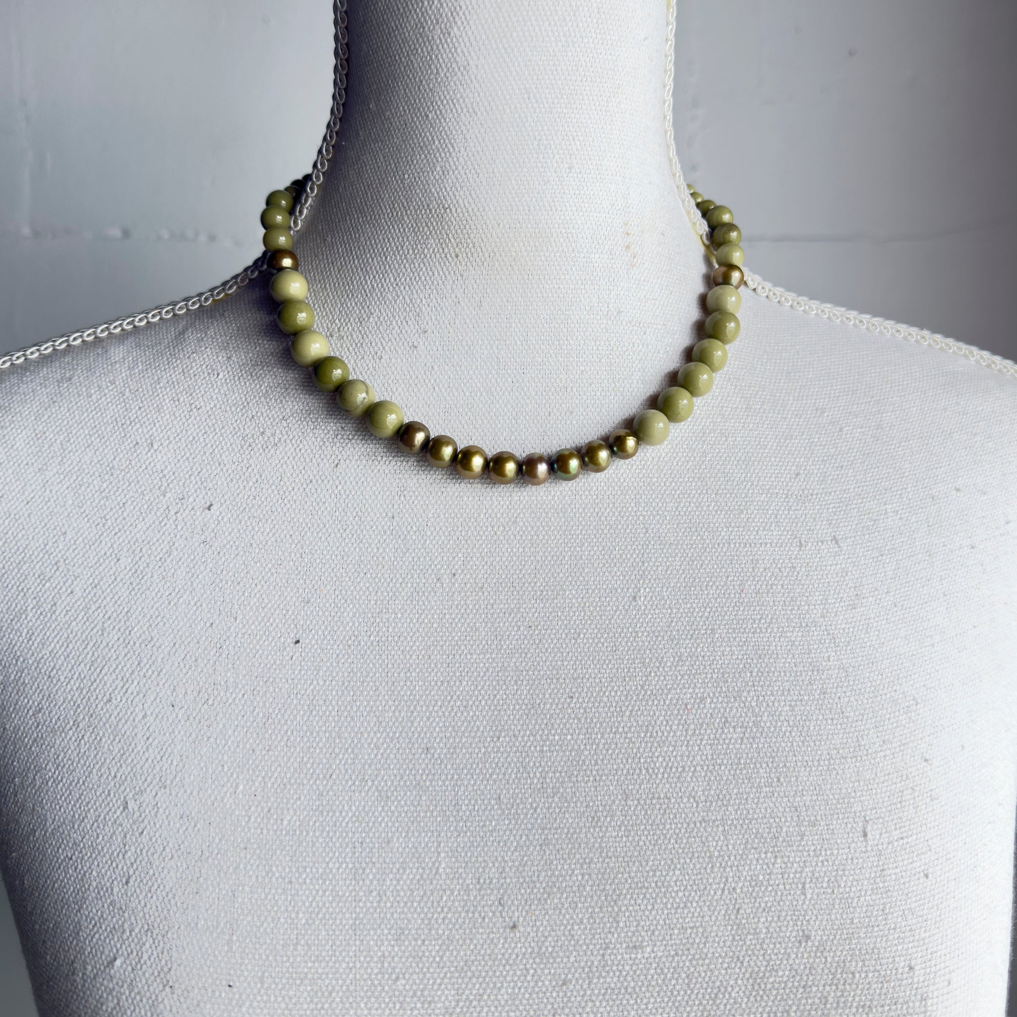 Matcha Green Agate Pearl Necklace – Sterling Silver – Gem Kingdom