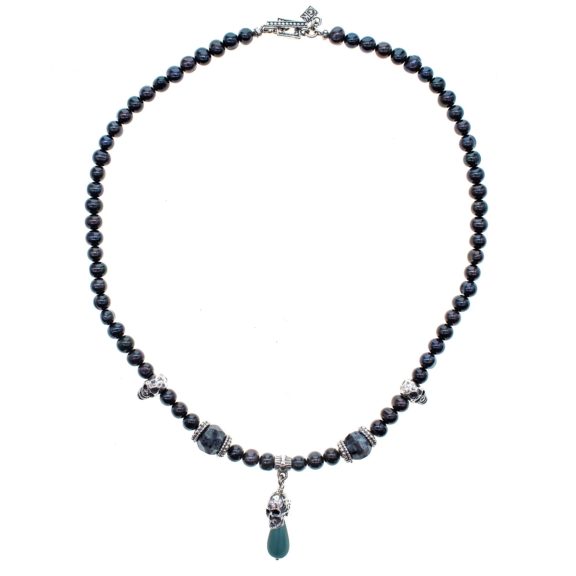 Skull & Beaded Necklace – Sterling Silver – Gem Kingdom