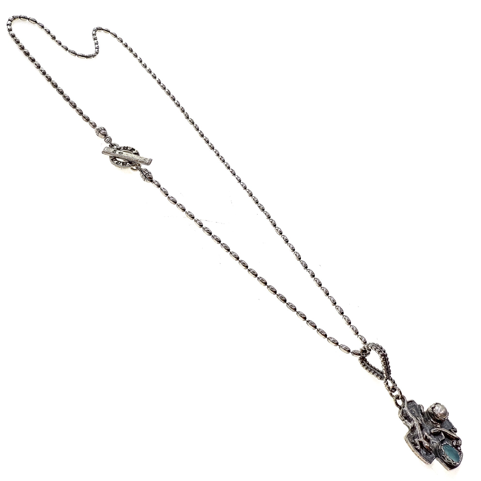 Aqua Lizard Cross Necklace – Sterling Silver – Gem Kingdom